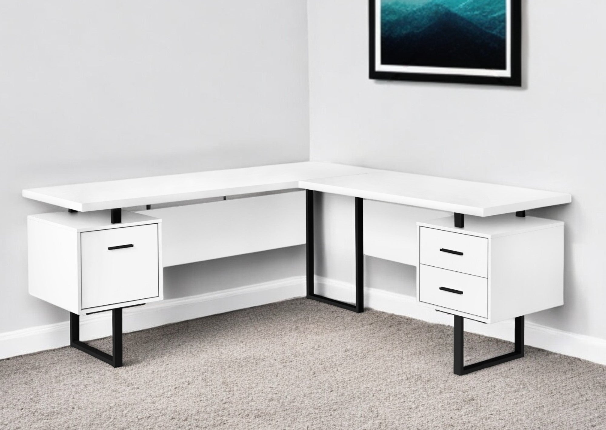 71" White And Black L Shape Computer Desk