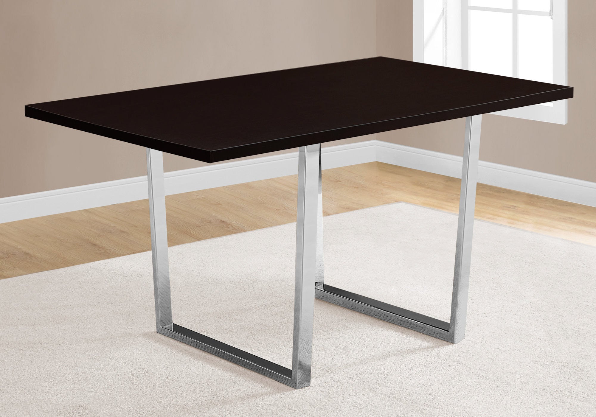 59" Espresso And Silver Metal Dining Table