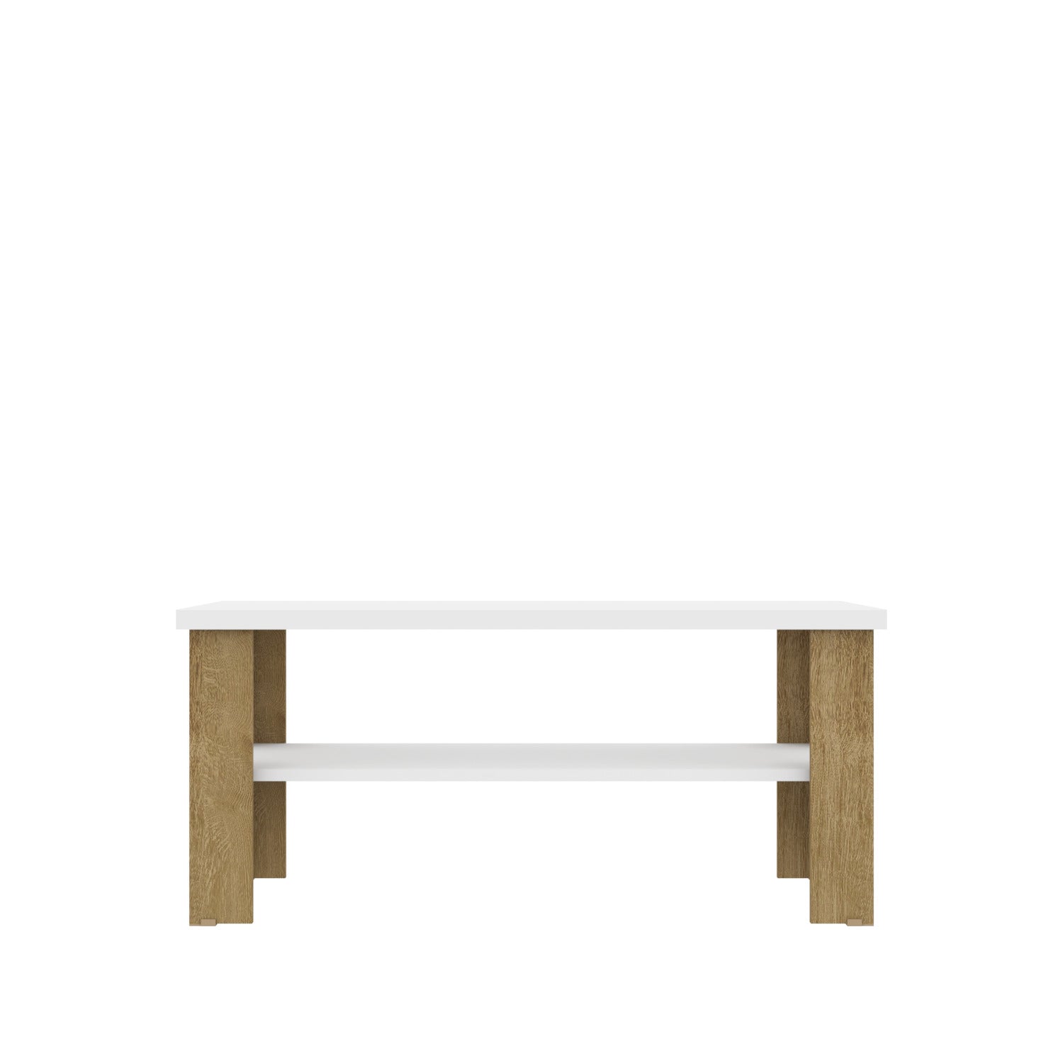 35" White And Natural Coffee Table With Shelf
