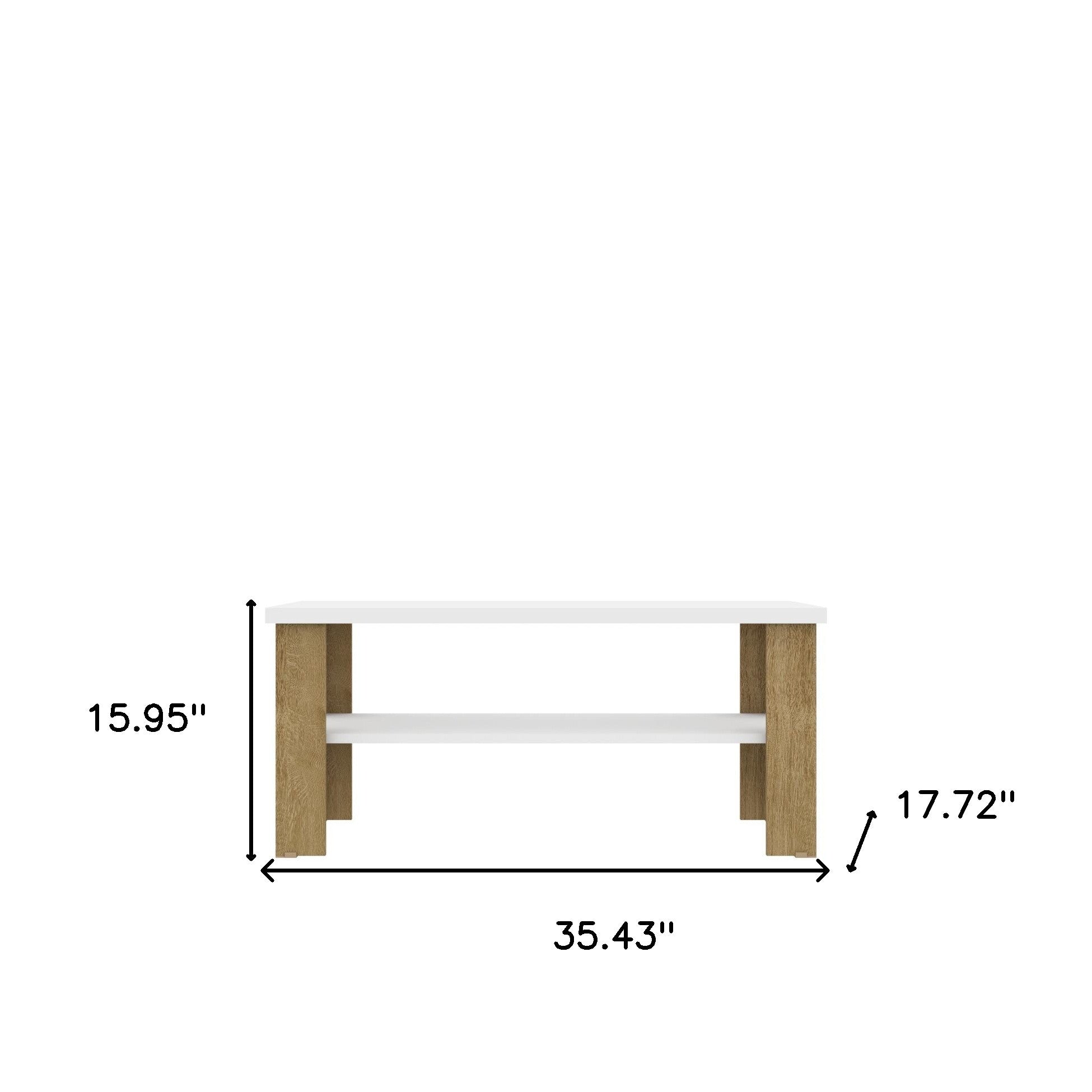 35" White And Natural Coffee Table With Shelf