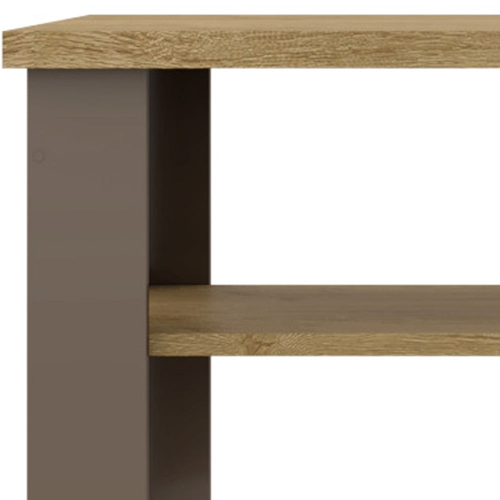 35" Natural And Brown Coffee Table With Shelf
