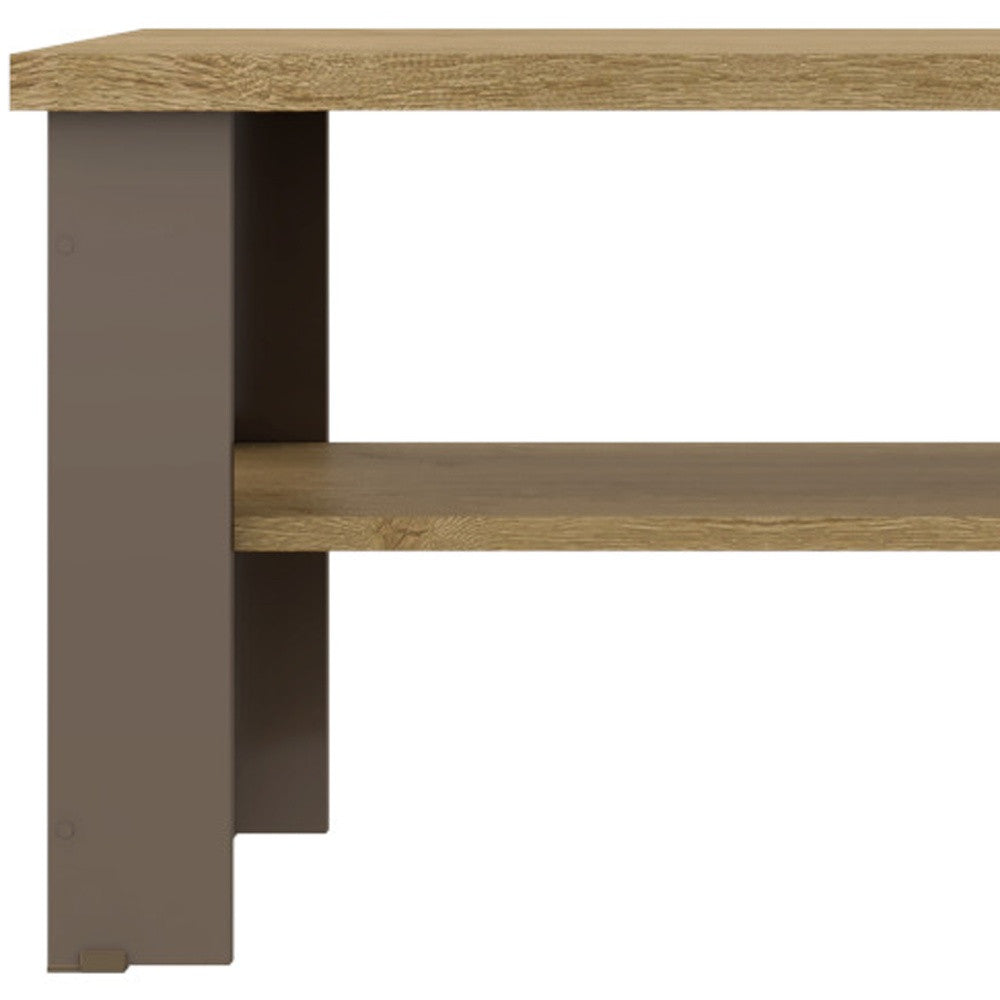 35" Natural And Brown Coffee Table With Shelf