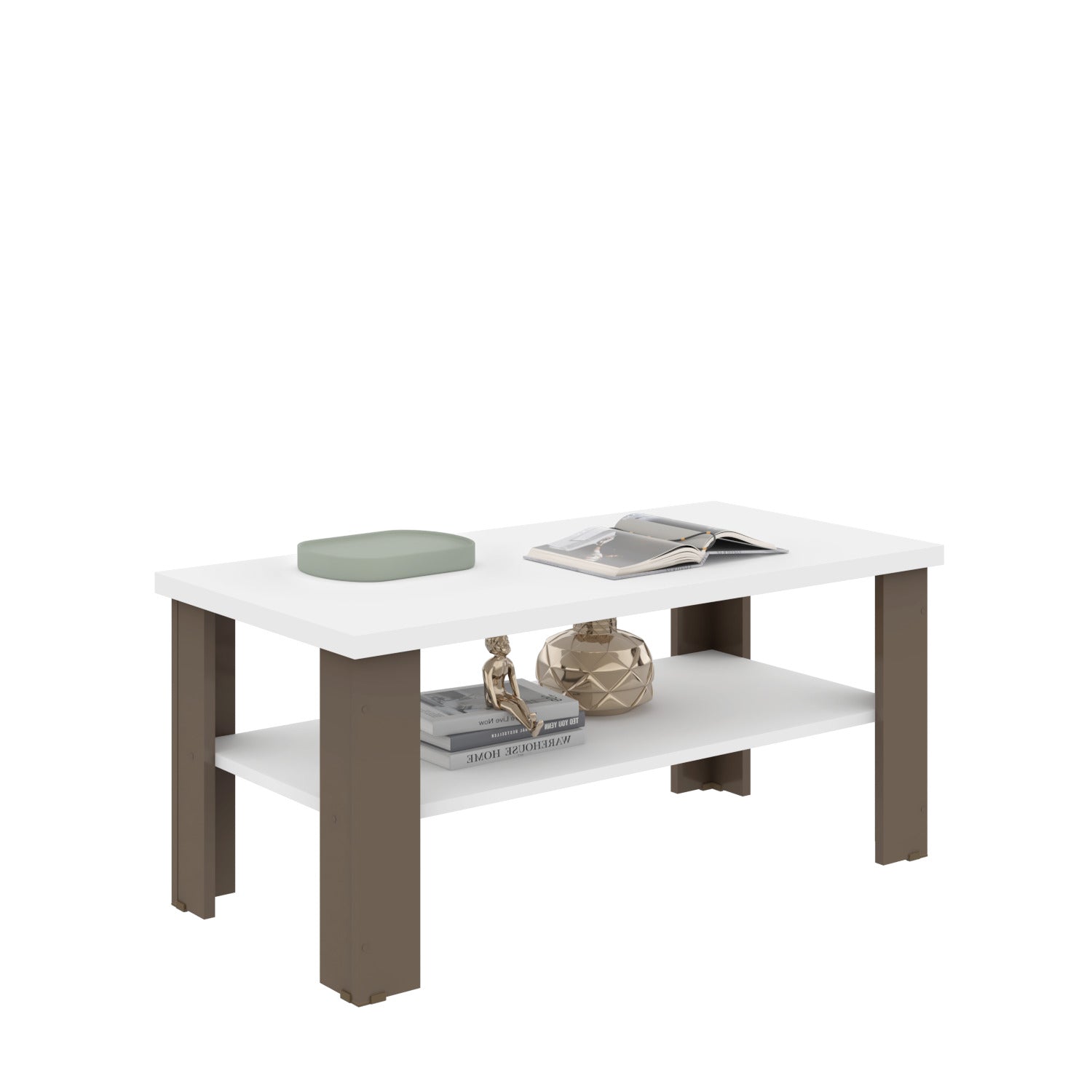 35" White And Light Gray Coffee Table With Shelf