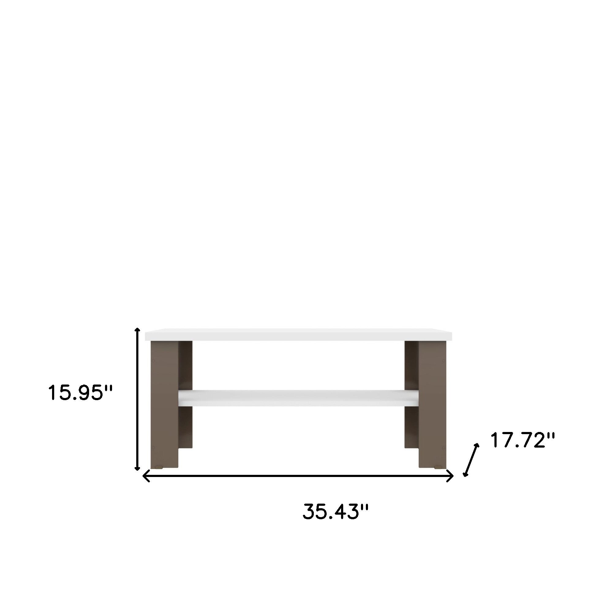 35" White And Light Gray Coffee Table With Shelf