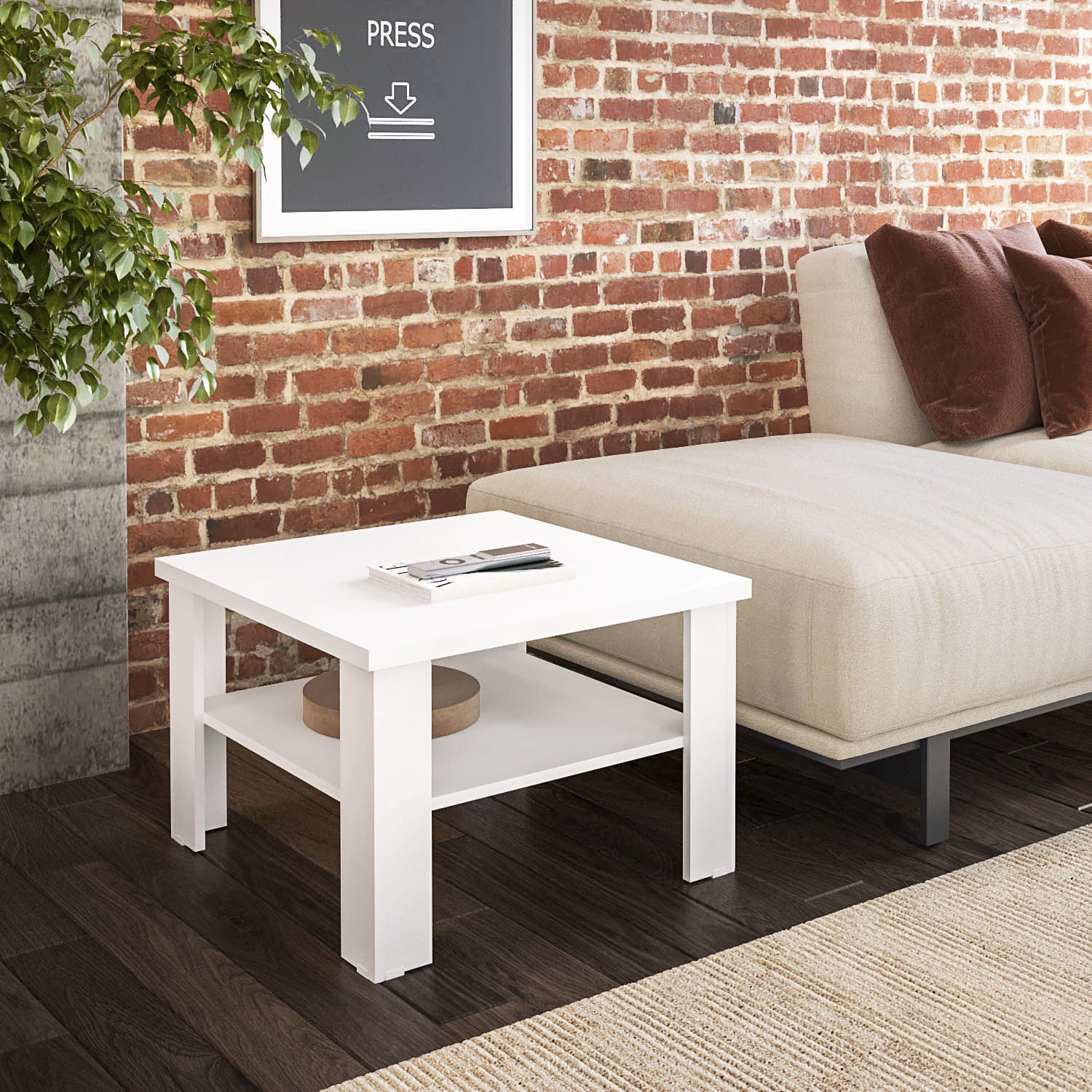 36" White End Table