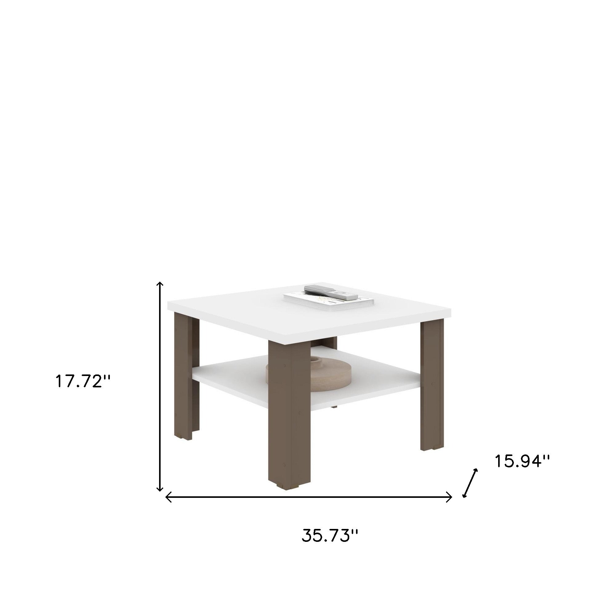 36" Brown And White End Table