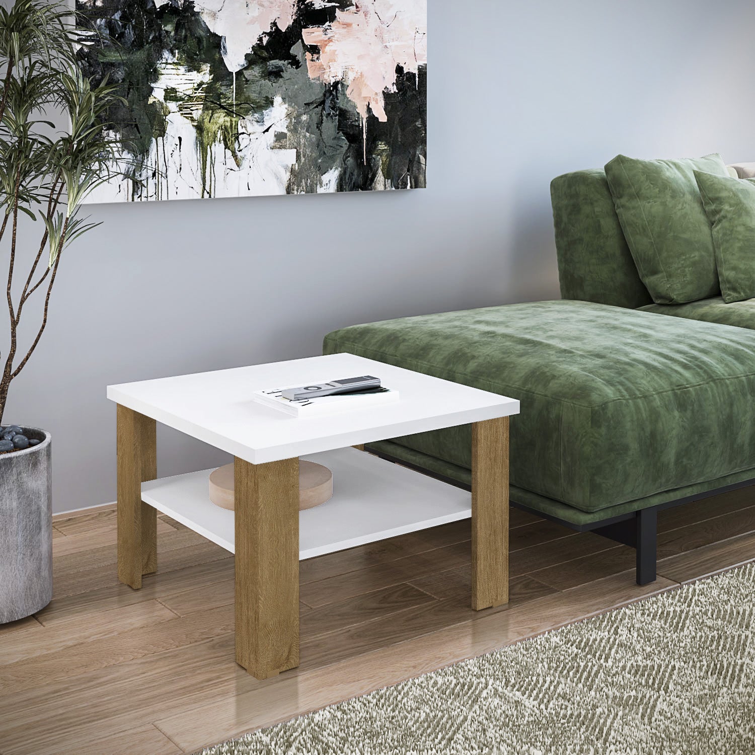 36" Brown And White End Table