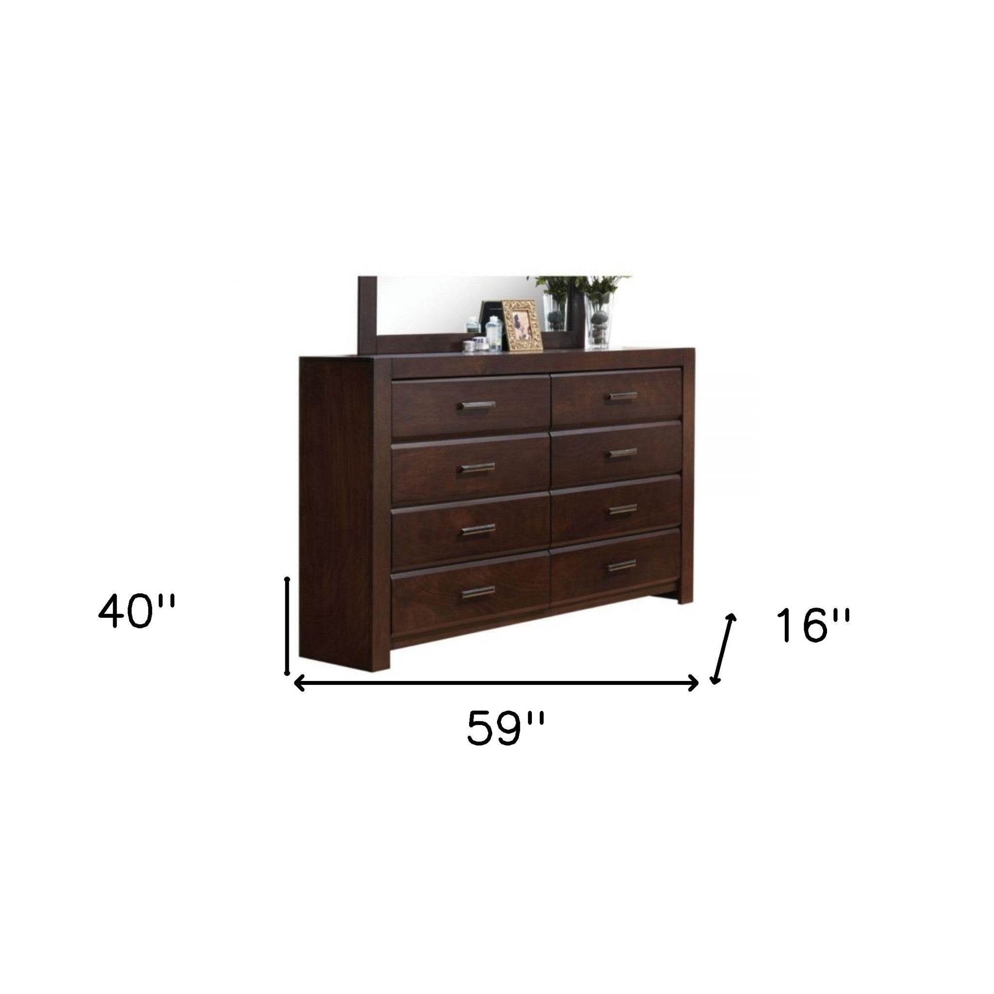 59" Brown Solid and Manufactured Wood Eight Drawer Double Dresser