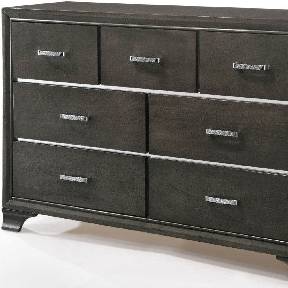 58" Gray Solid and Manufactured Wood Seven Drawer Triple Dresser