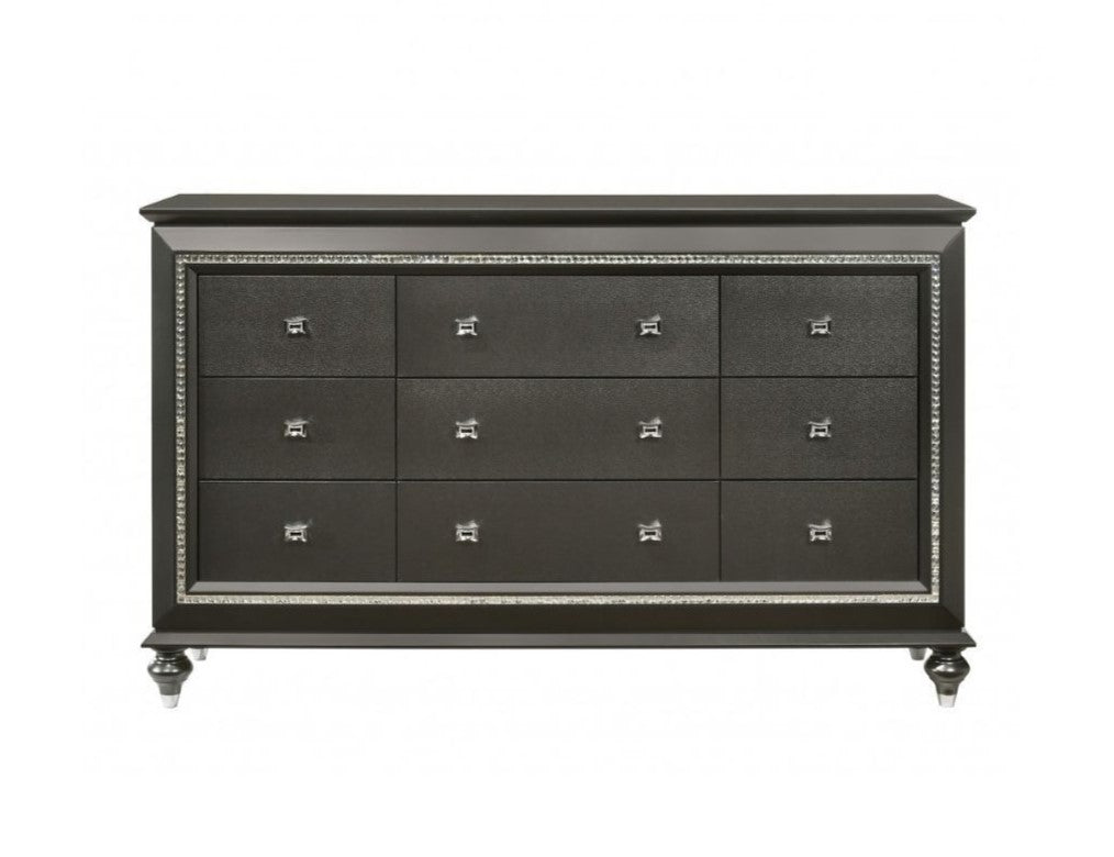66" Gray Solid and Manufactured Wood Nine Drawer Triple Dresser