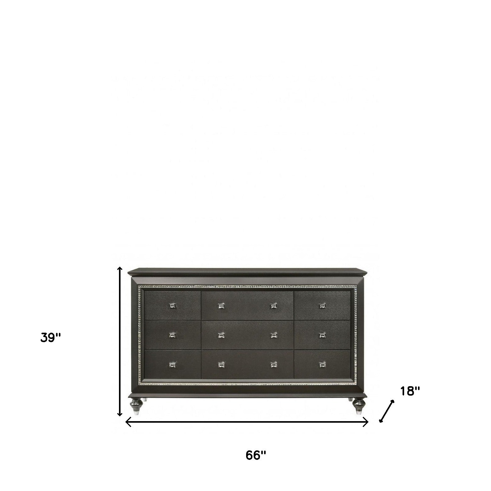 66" Gray Solid and Manufactured Wood Nine Drawer Triple Dresser