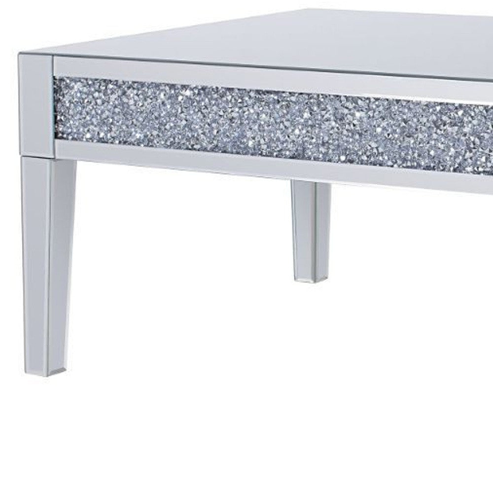 48" Silver Mirrored Rectangular Mirrored Coffee Table