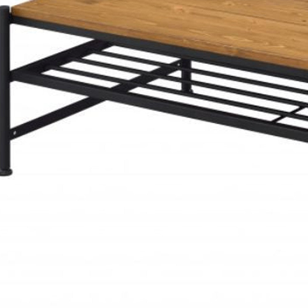 47" Black And Oak Solid Wood Rectangular Coffee Table With Shelf