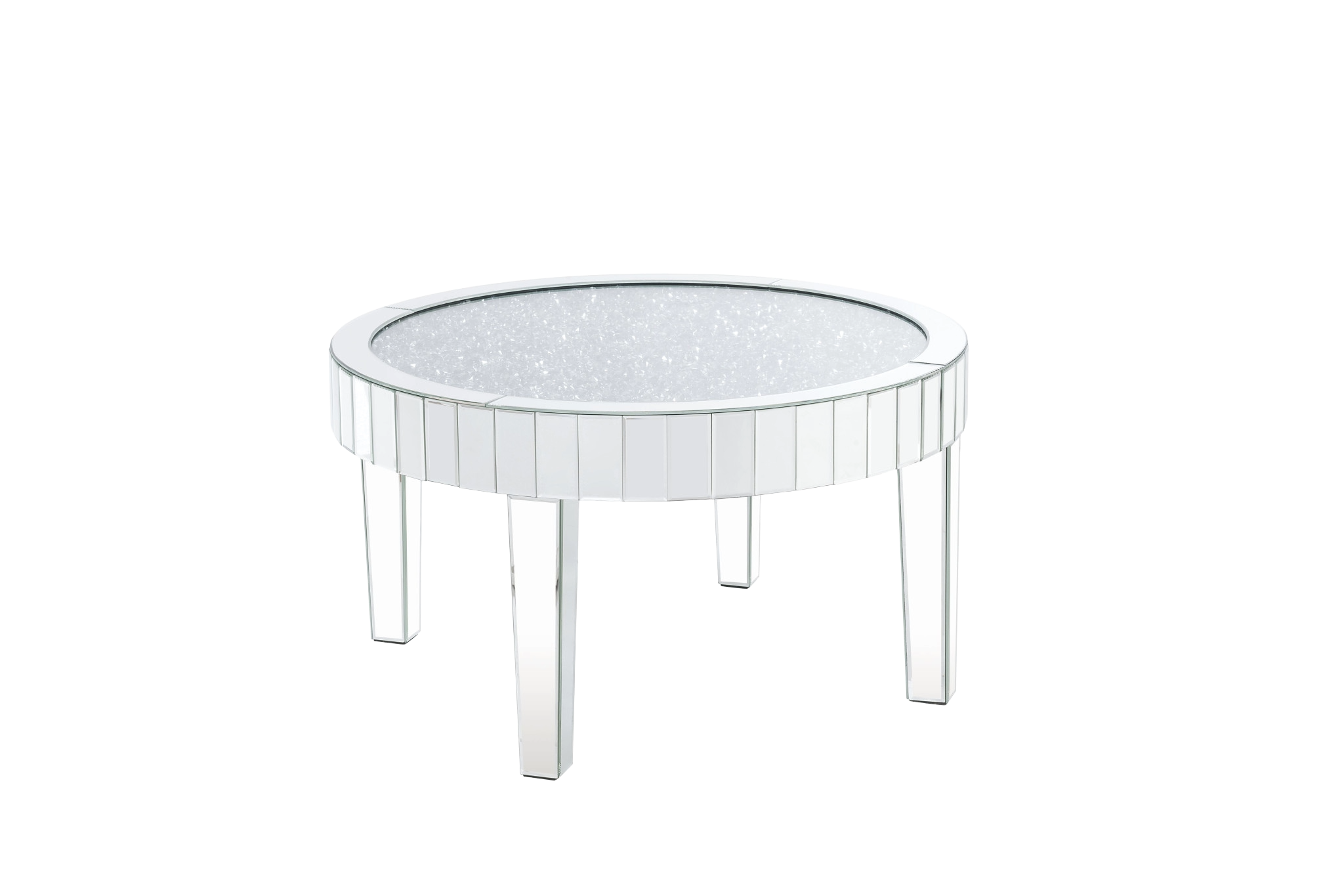 32" Clear And Silver Glass Round Mirrored Coffee Table