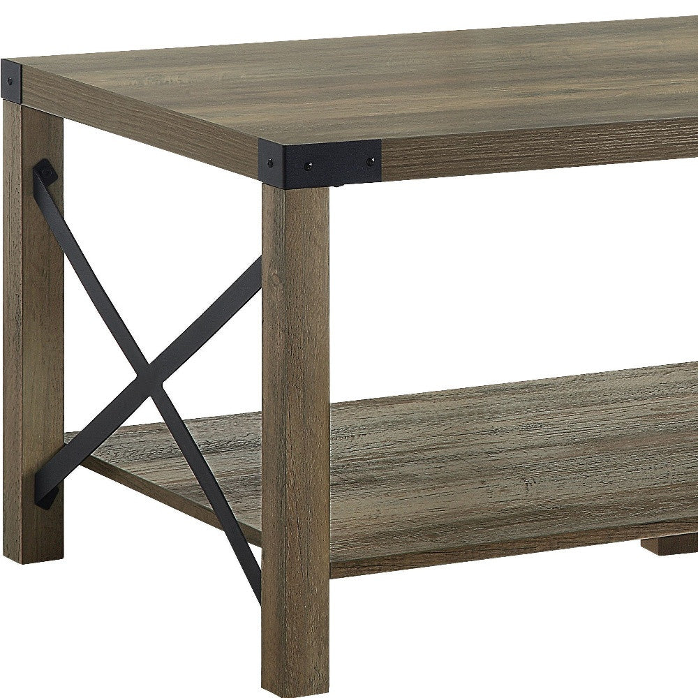 47" Rustic Oak Manufactured Wood Rectangular Coffee Table With Shelf