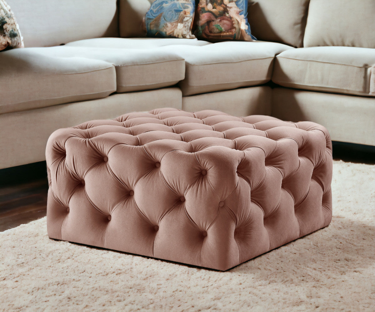 33" Blush Velvet Rolling Tufted Cocktail Ottoman