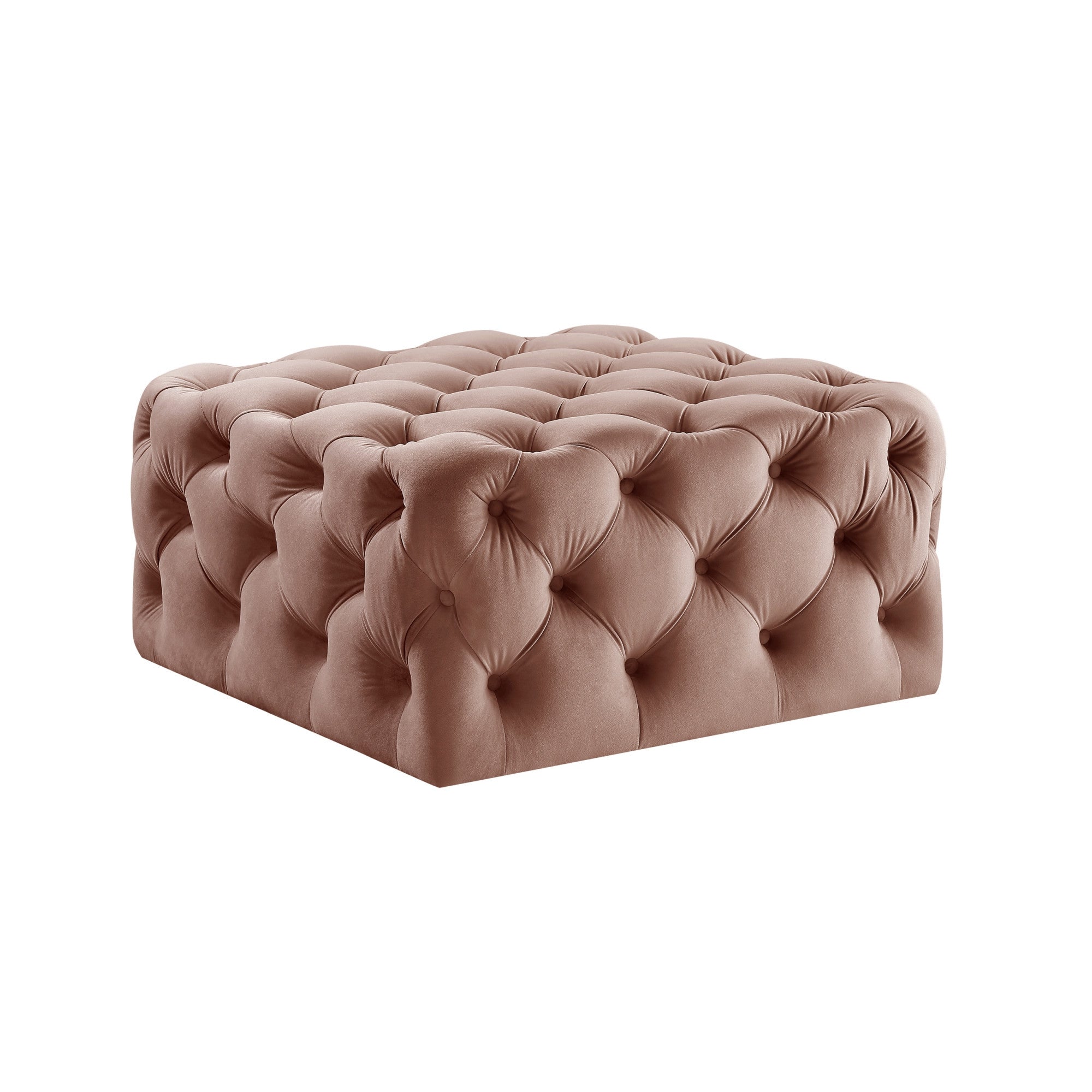 33" Blush Velvet Rolling Tufted Cocktail Ottoman