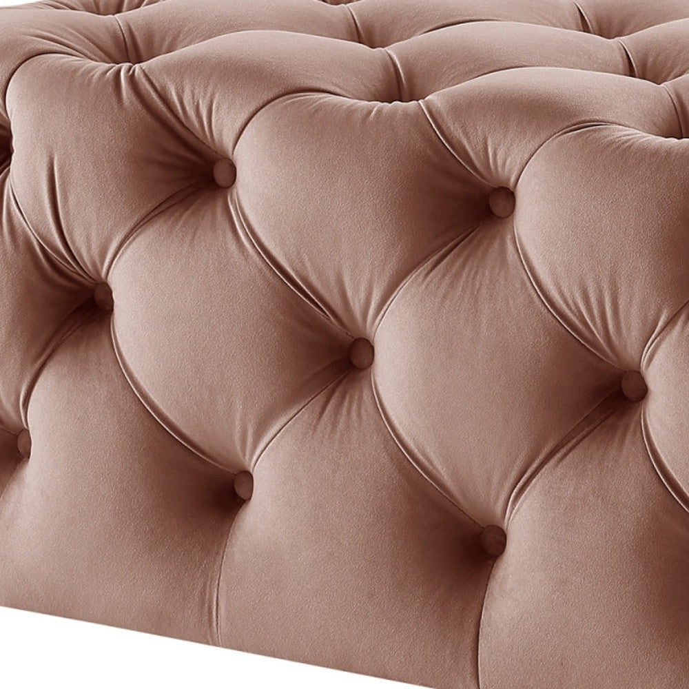 33" Blush Velvet Rolling Tufted Cocktail Ottoman