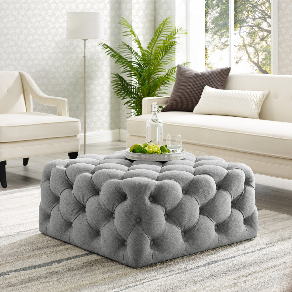 33" Blush Velvet Rolling Tufted Cocktail Ottoman