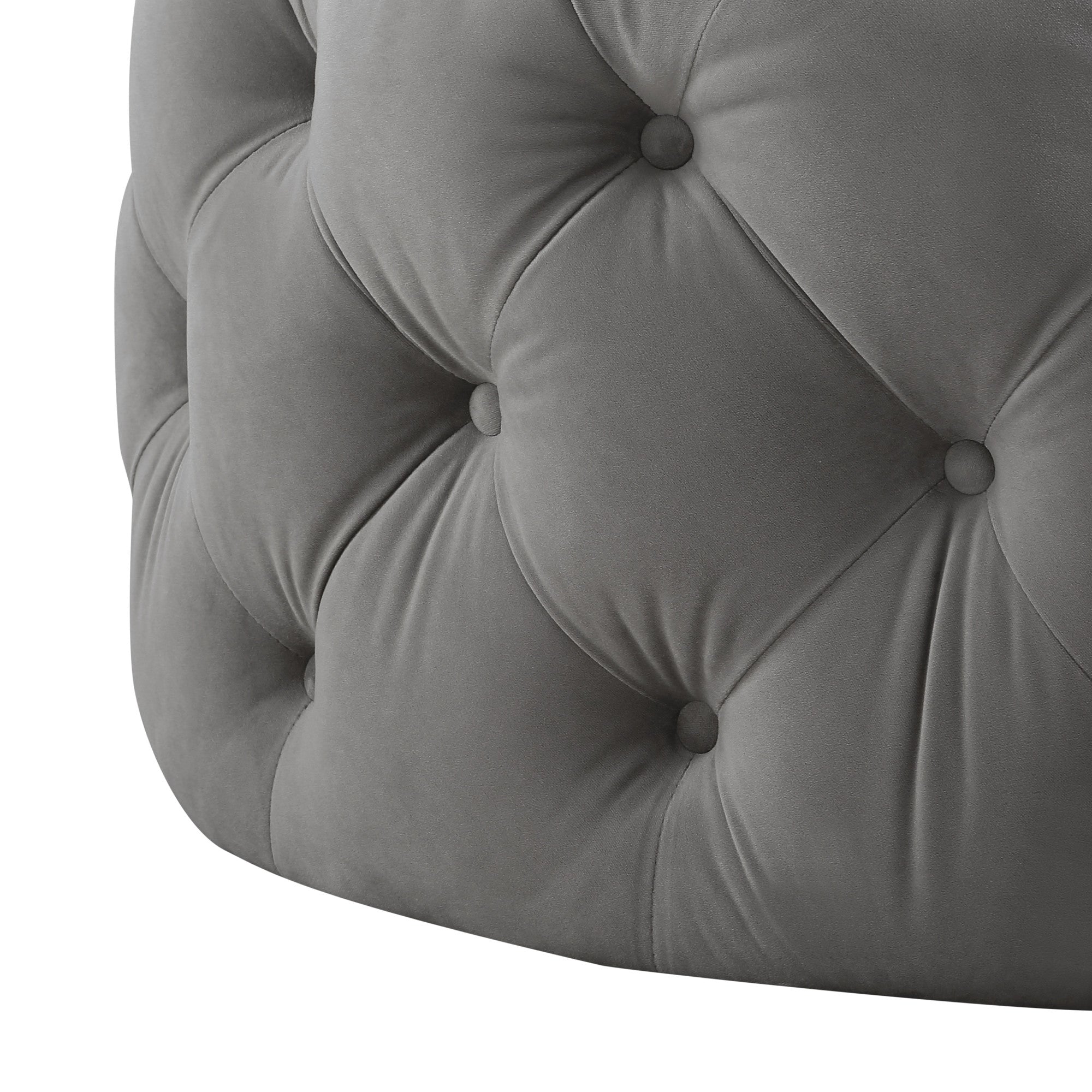 33" Beige Linen And Black Rolling Tufted Round Cocktail Ottoman