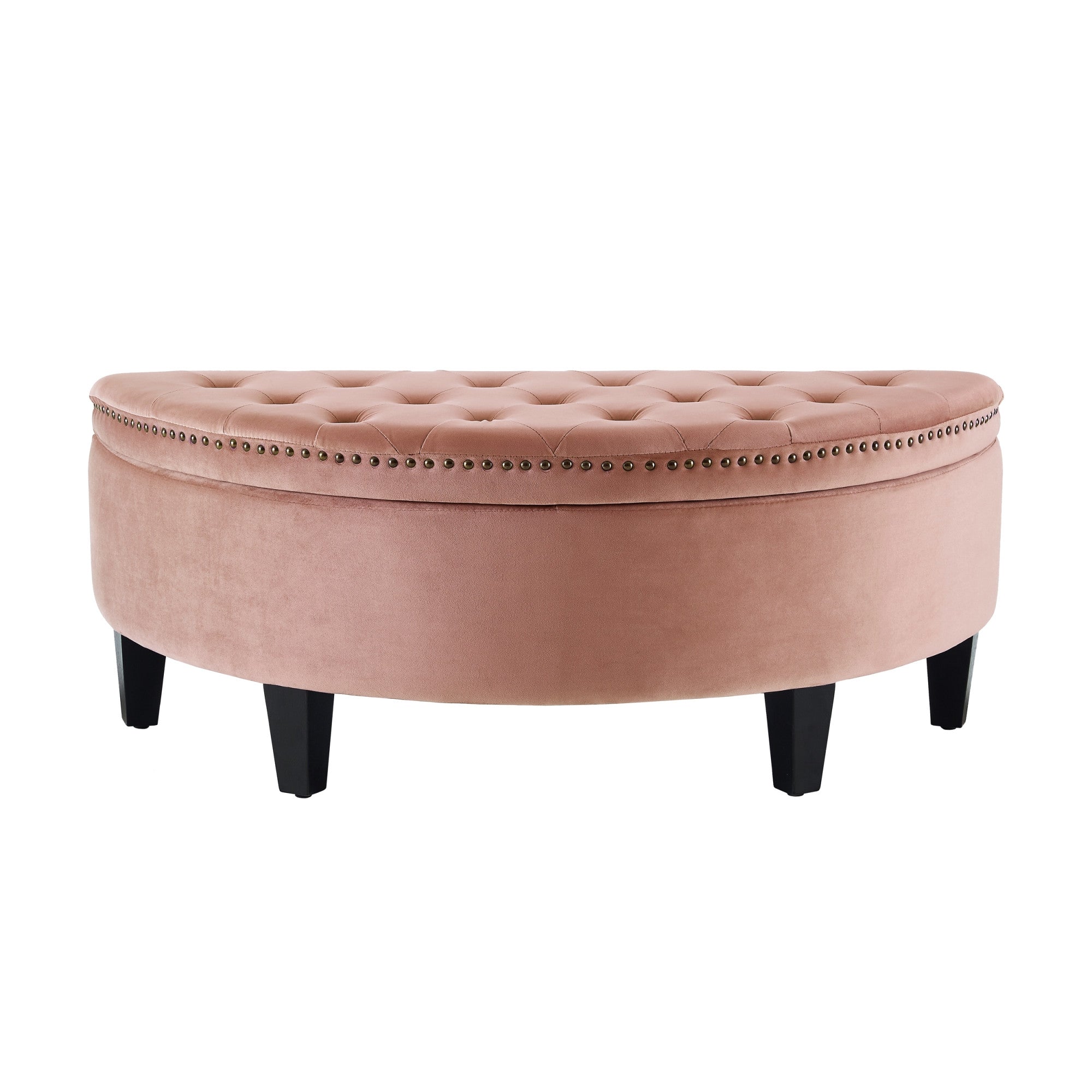 44" Blush Velvet And Black Tufted Half Circle Storage