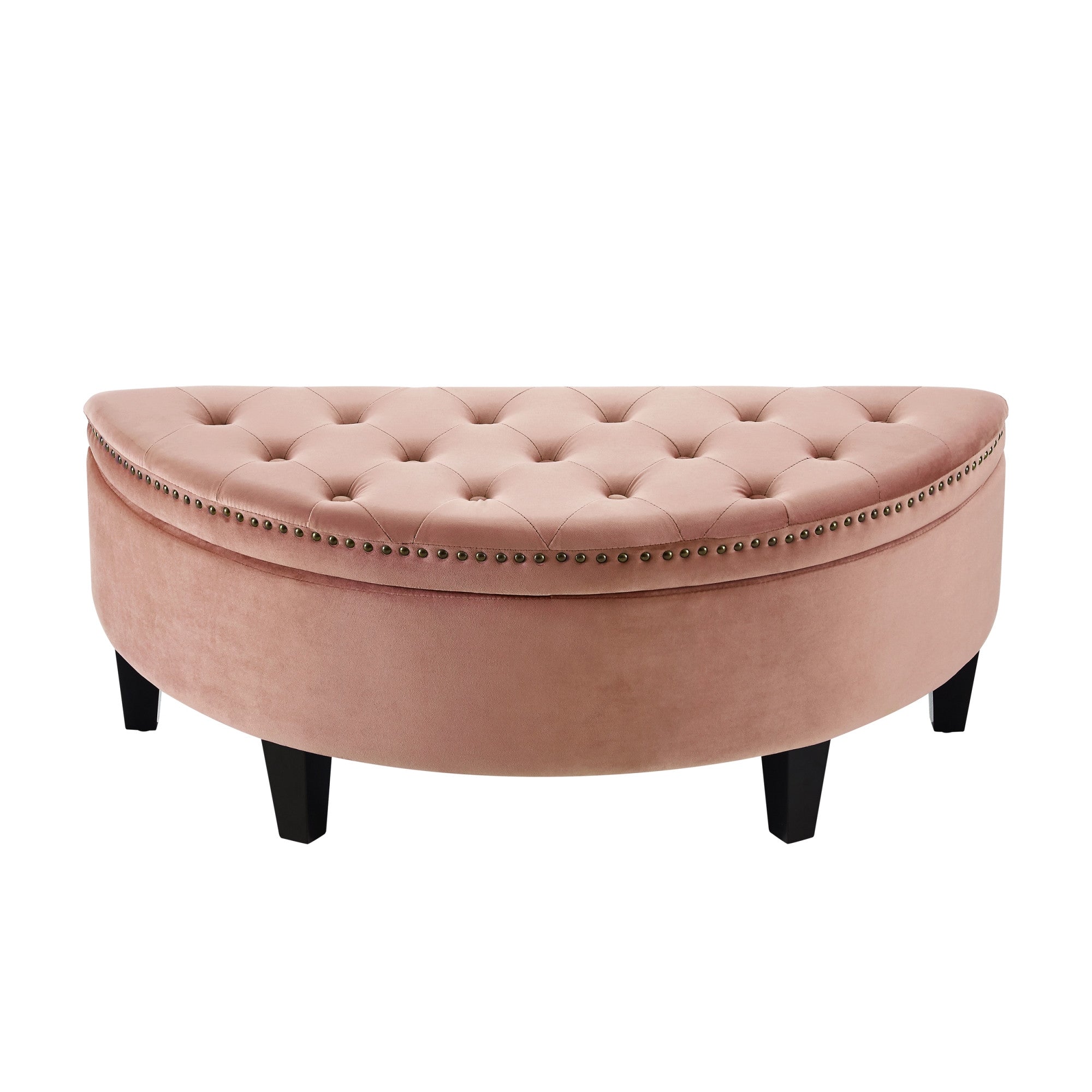 44" Blush Velvet And Black Tufted Half Circle Storage