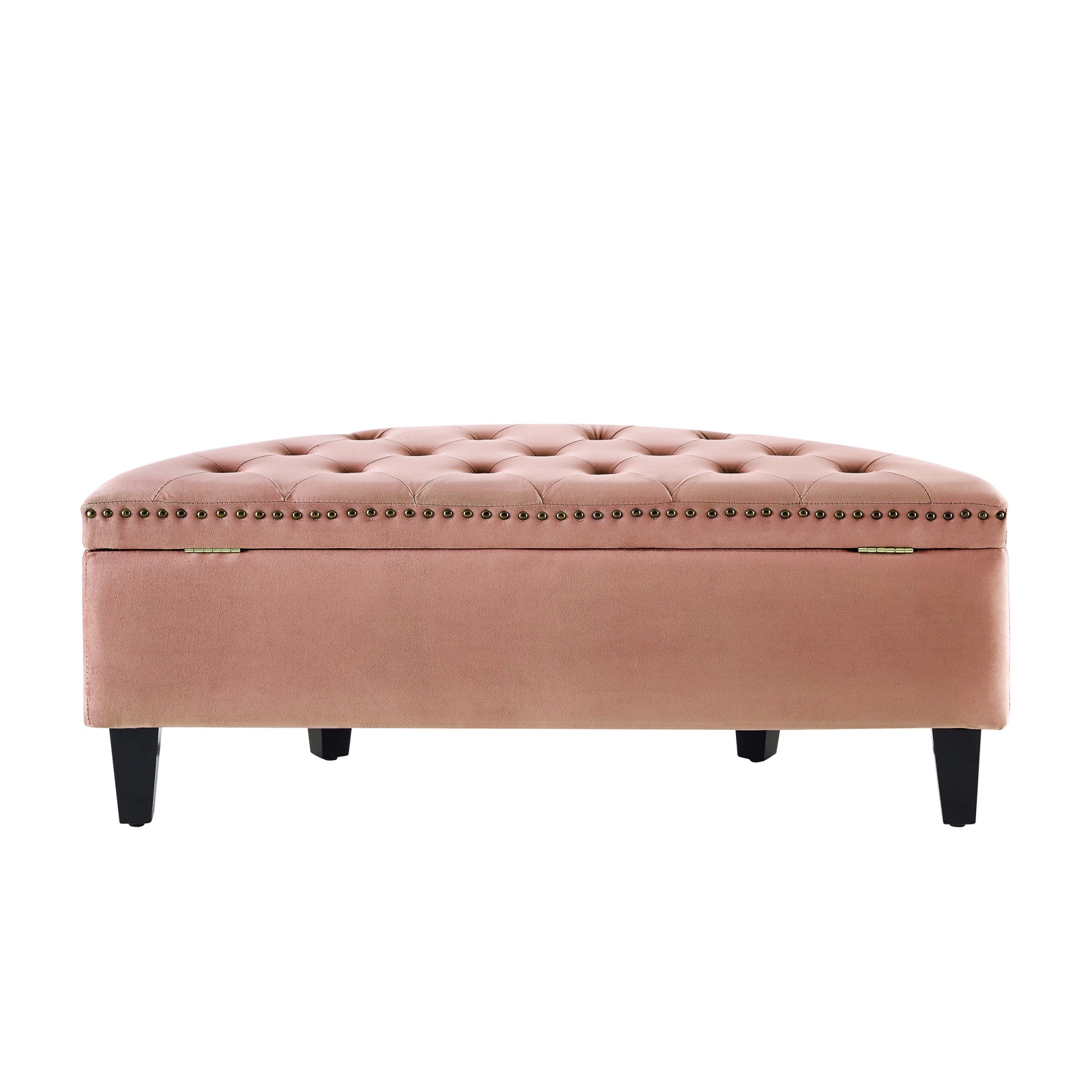 44" Blush Velvet And Black Tufted Half Circle Storage