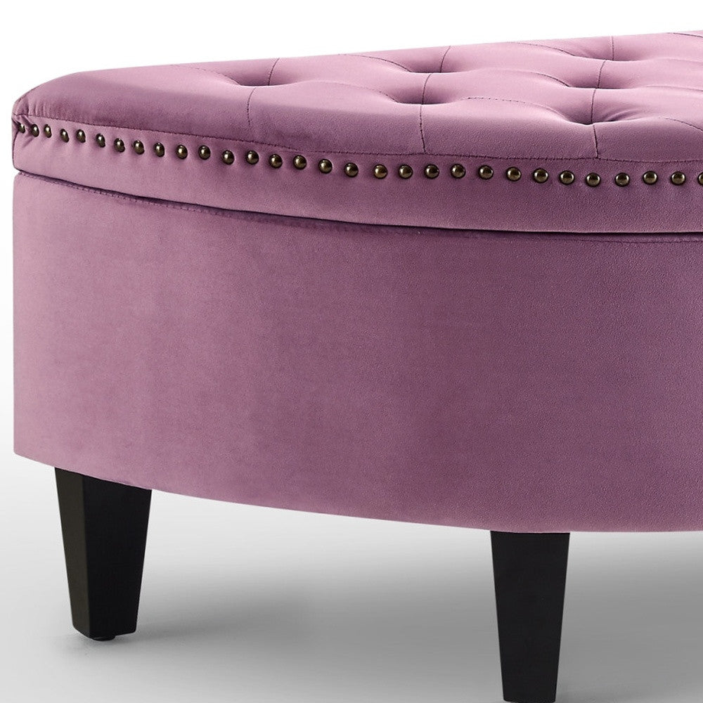 44" Blush Velvet And Black Tufted Half Circle Storage