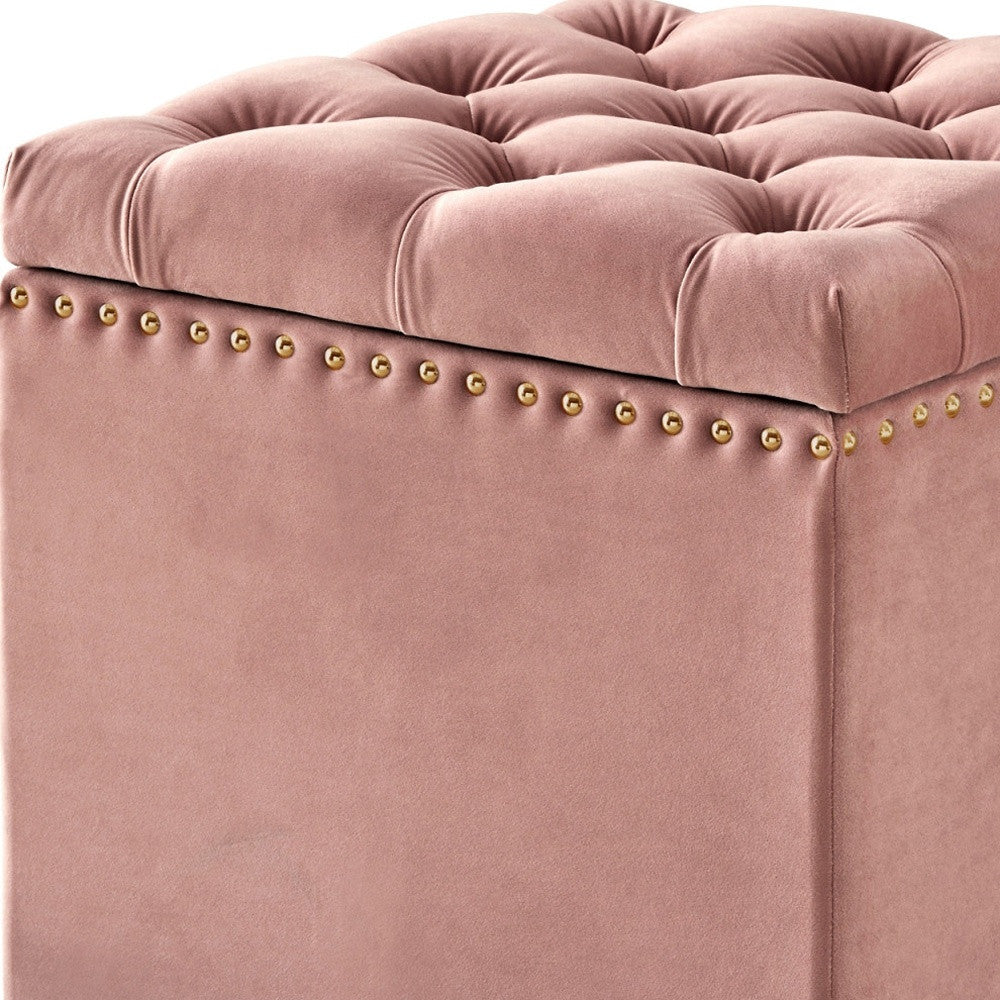 18" Blush Velvet And Black Tufted Storage