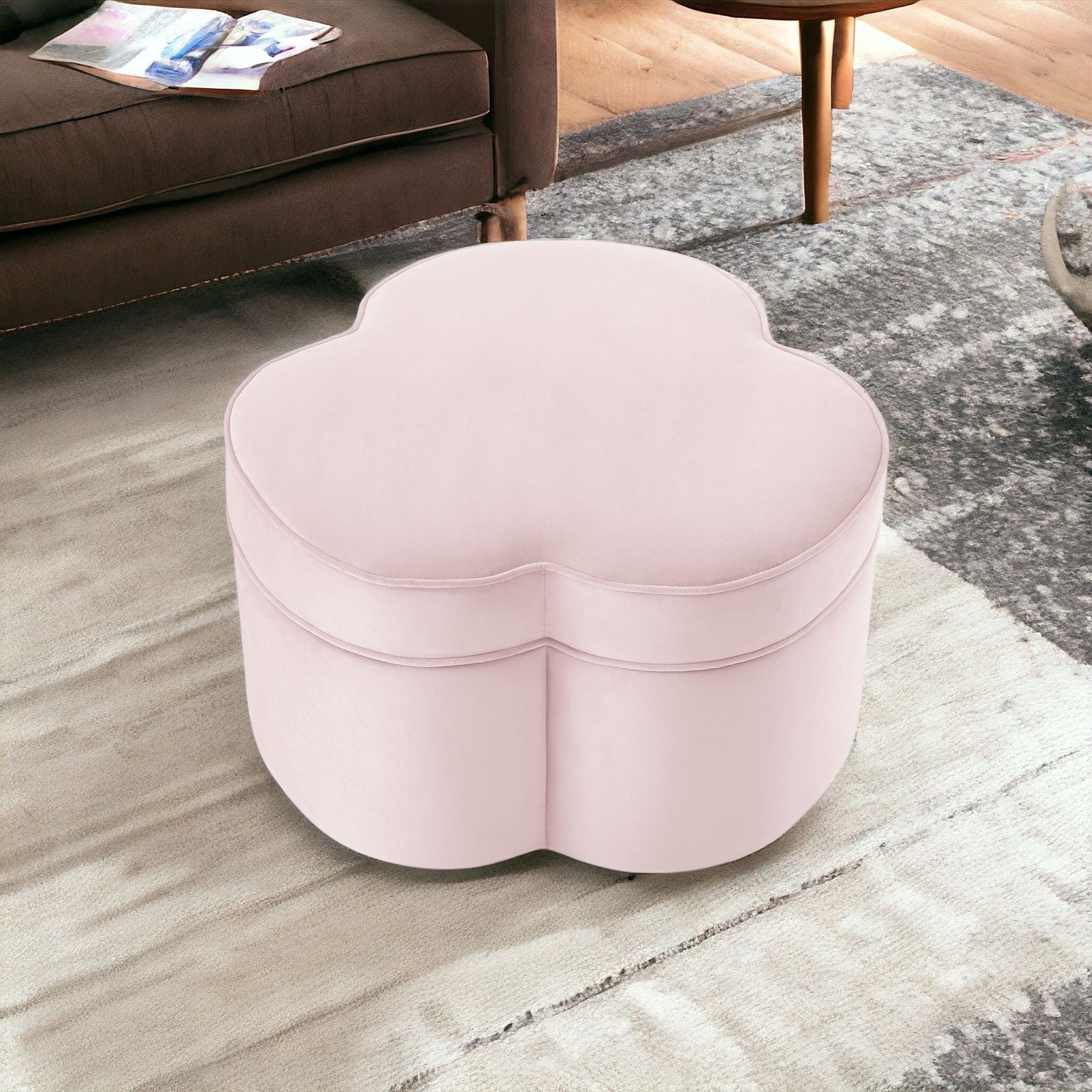 28" Blush Velvet Specialty Cocktail Ottoman