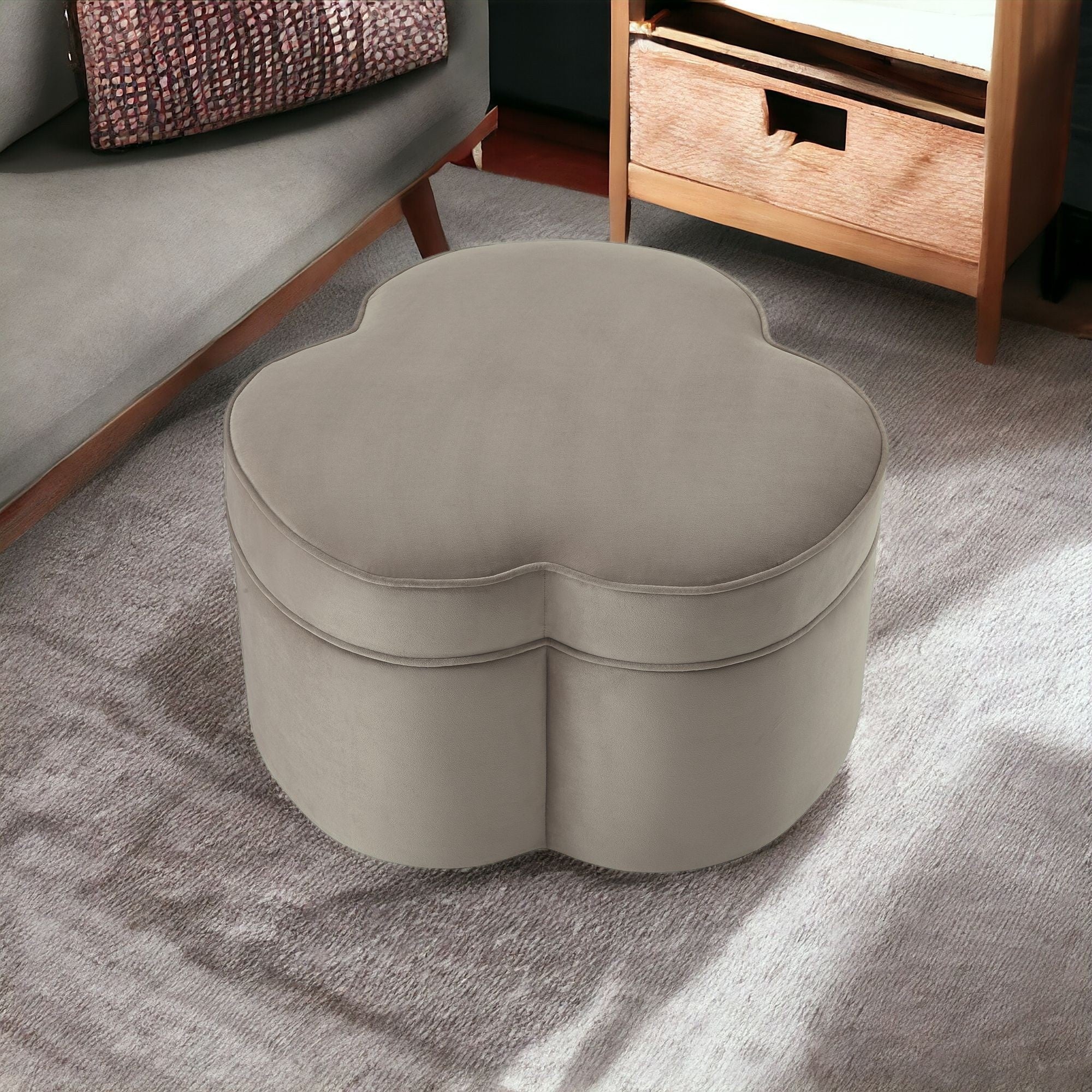 28" Blush Velvet Specialty Cocktail Ottoman