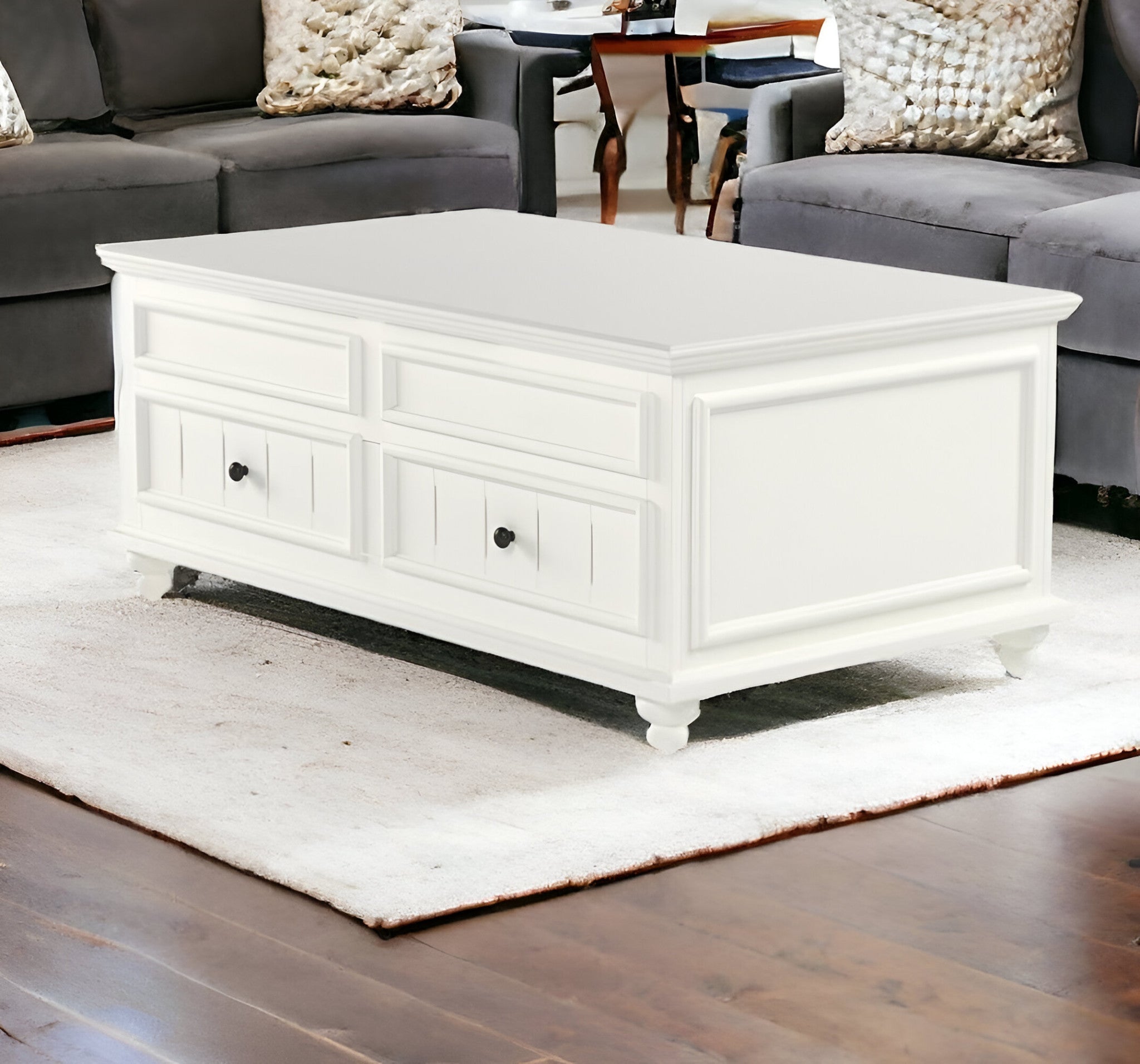 48" White Lift Top Coffee Table With Two Drawers