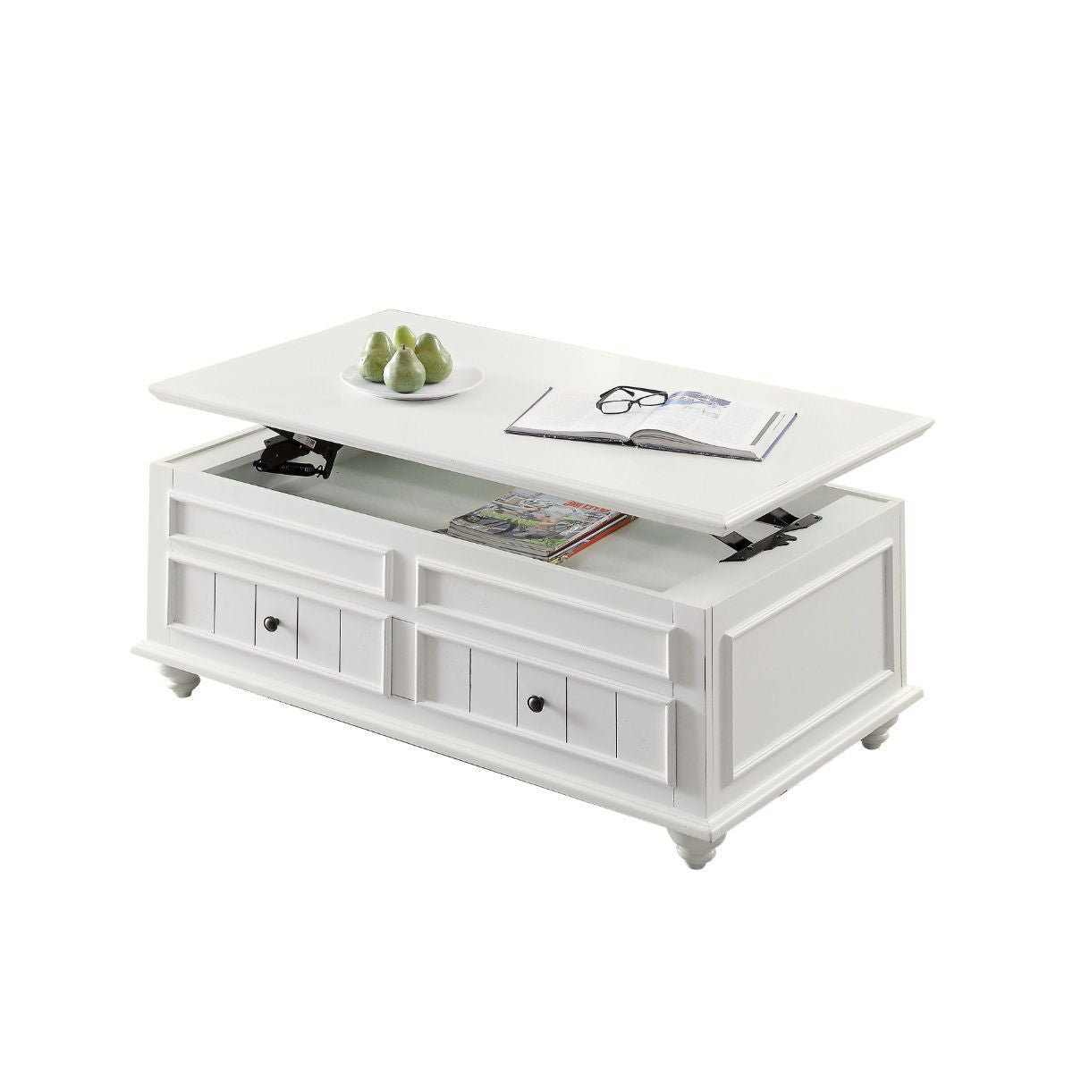 48" White Lift Top Coffee Table With Two Drawers