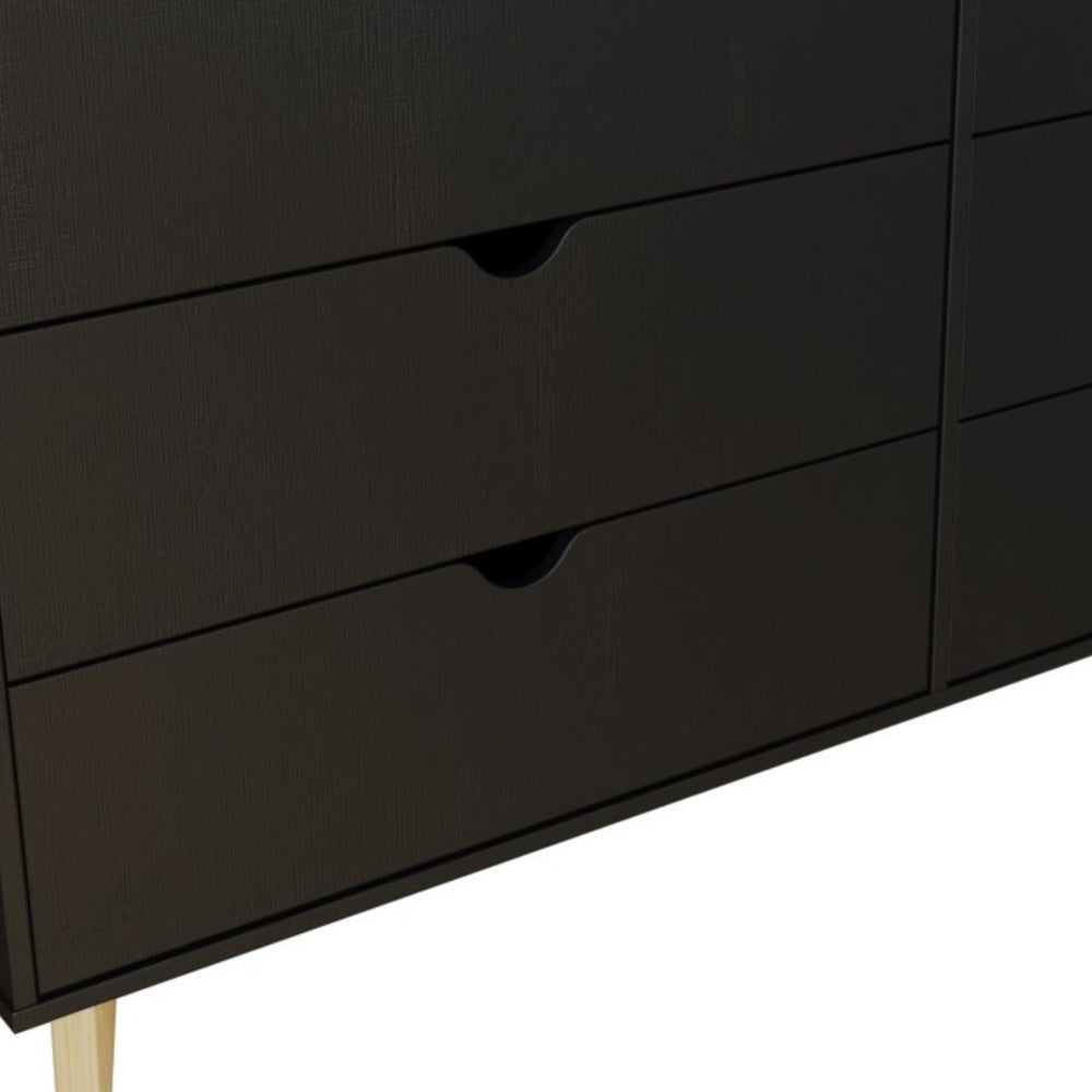 59" Black Scoop Handle Six Drawer Double Dresser