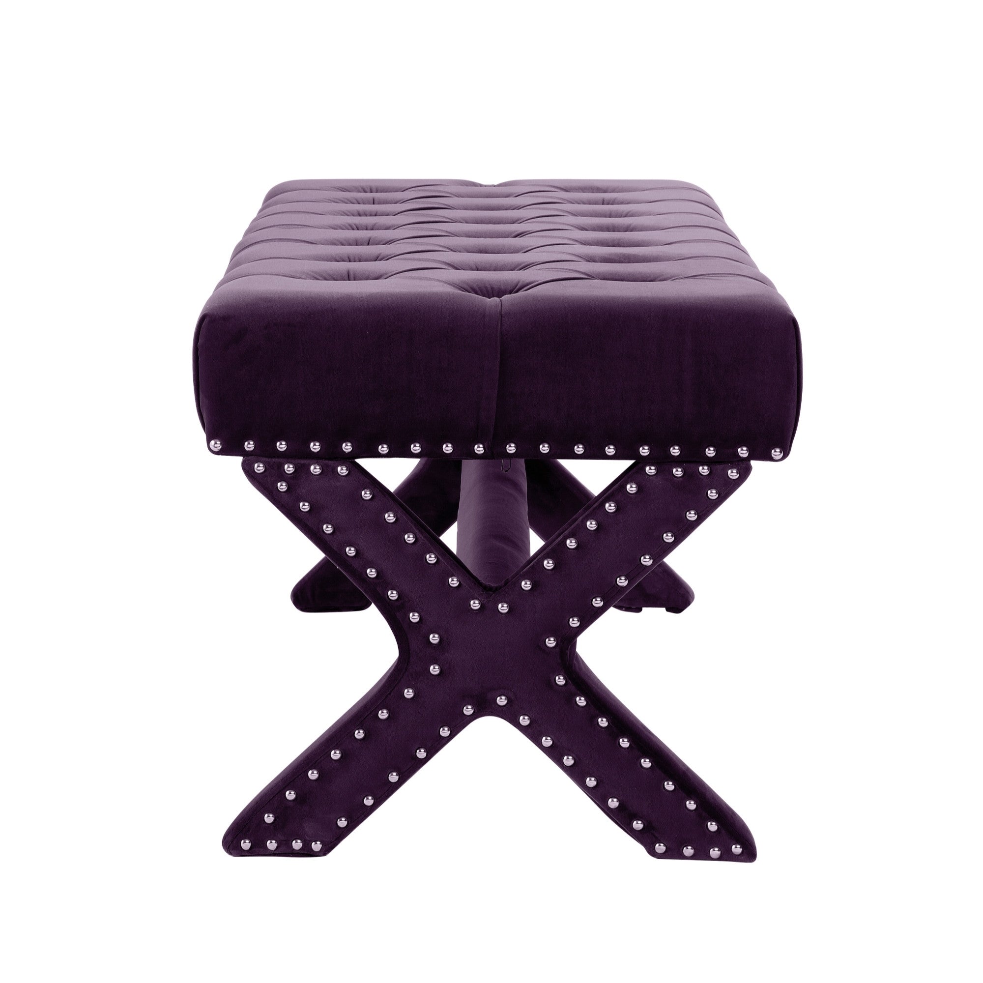 45" Plum And Purple Upholstered Velvet Bench