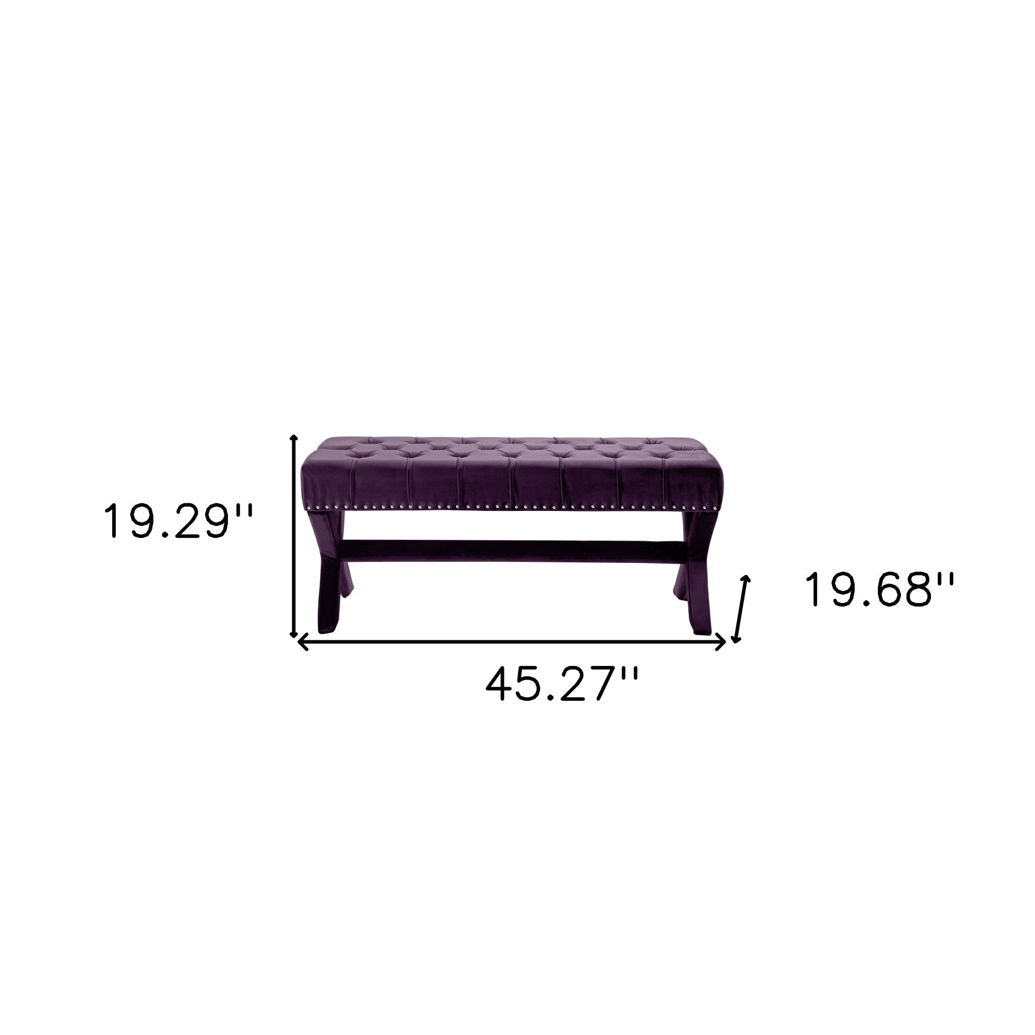 45" Plum And Purple Upholstered Velvet Bench