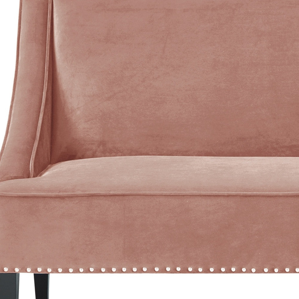 45" Blush And Brown Upholstered Velvet Bench