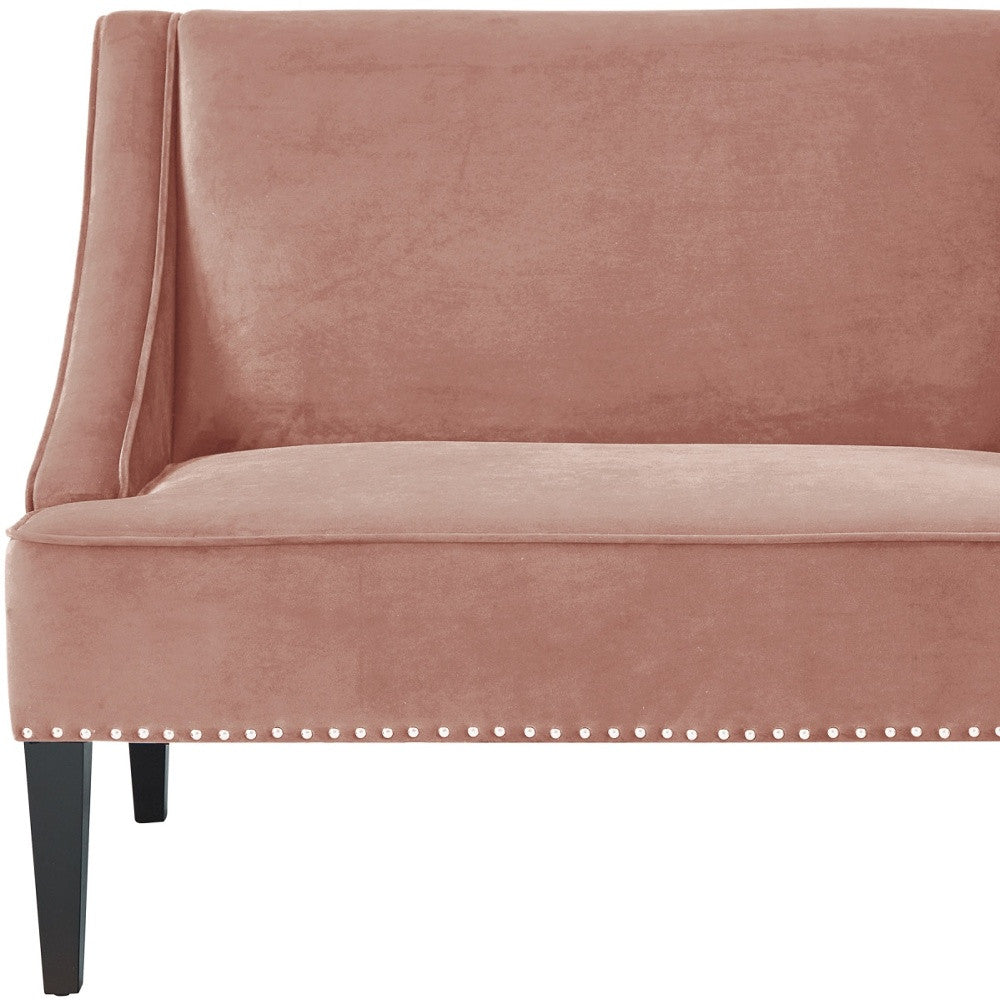 45" Blush And Brown Upholstered Velvet Bench