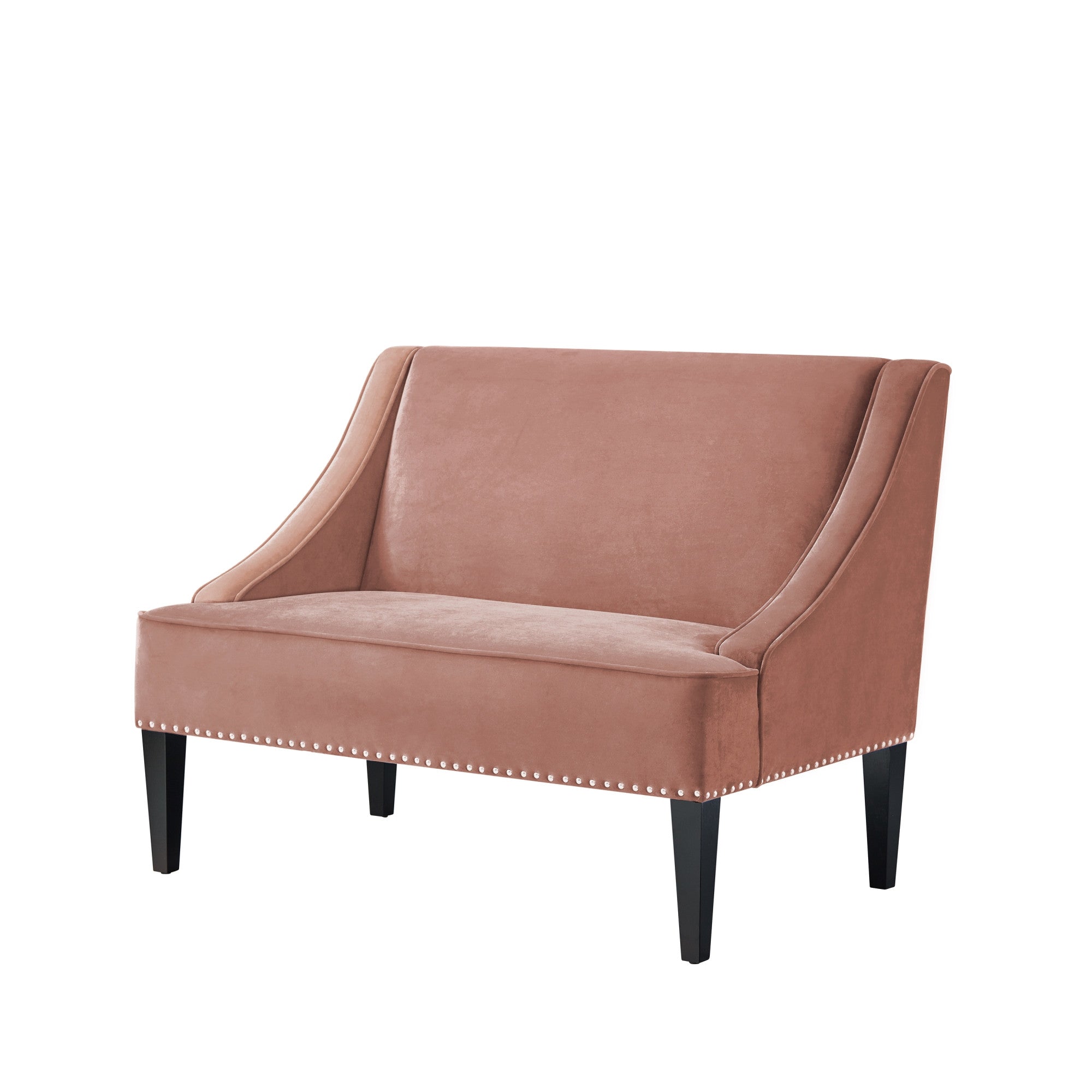 45" Blush And Brown Upholstered Velvet Bench