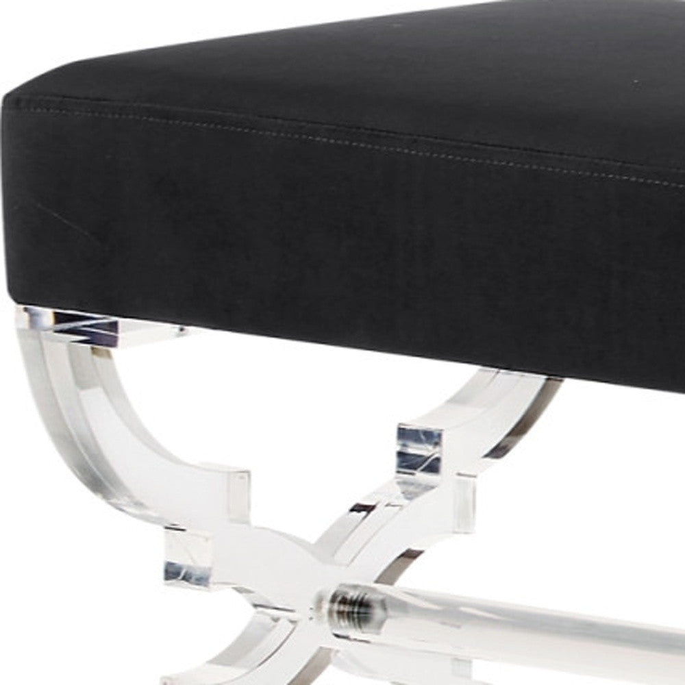 48" Black And Clear Upholstered Velvet Bench