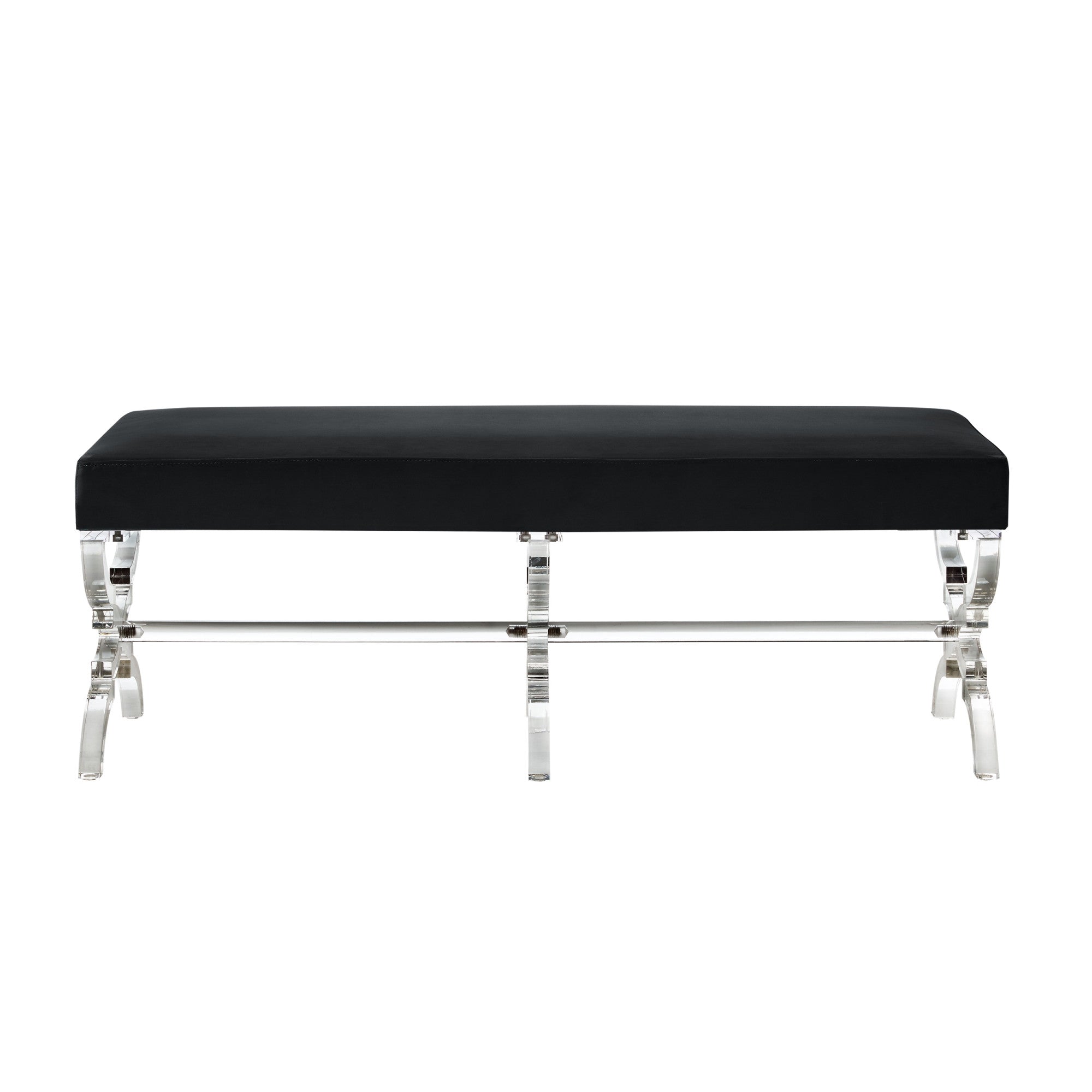 48" Black And Clear Upholstered Velvet Bench