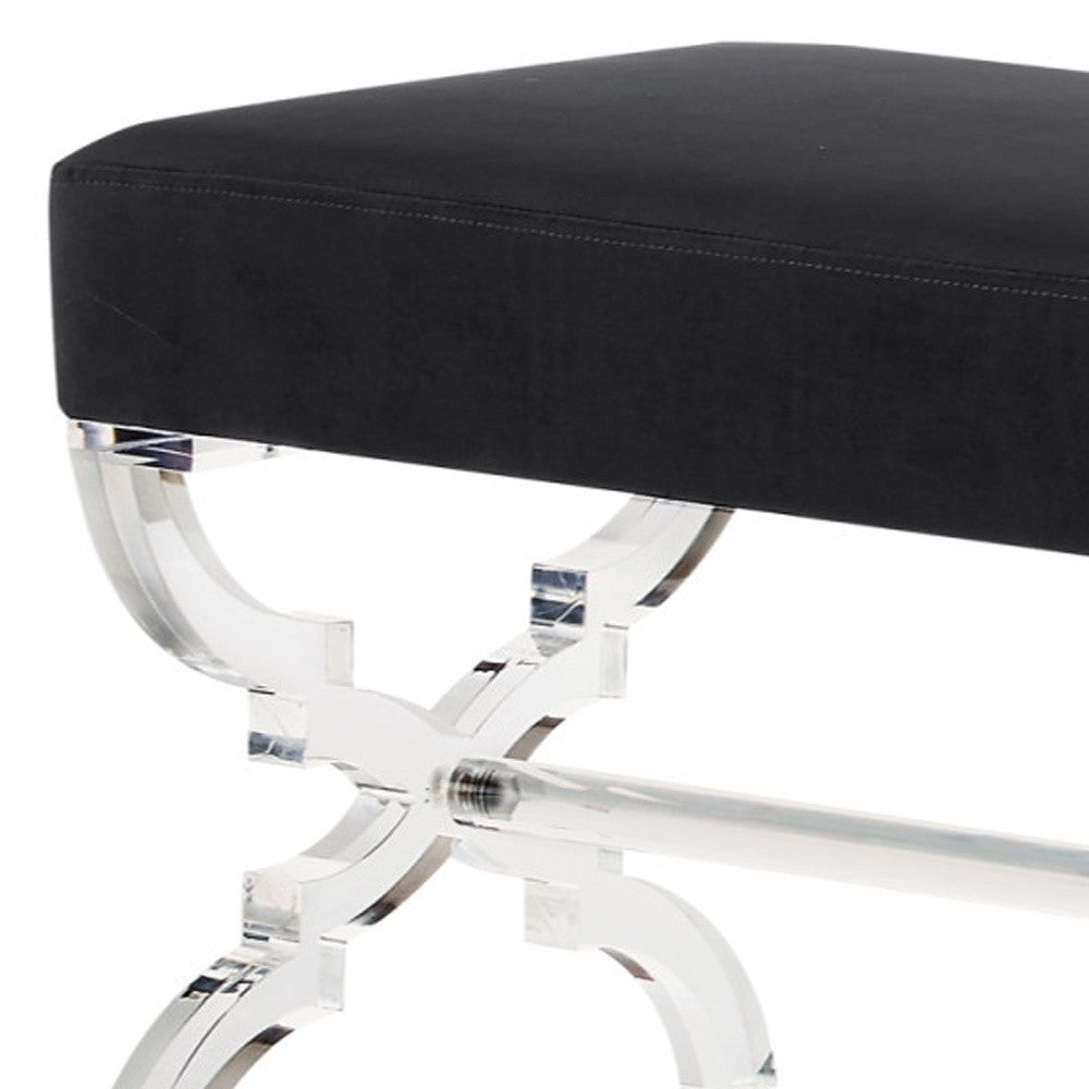 48" Black And Clear Upholstered Velvet Bench