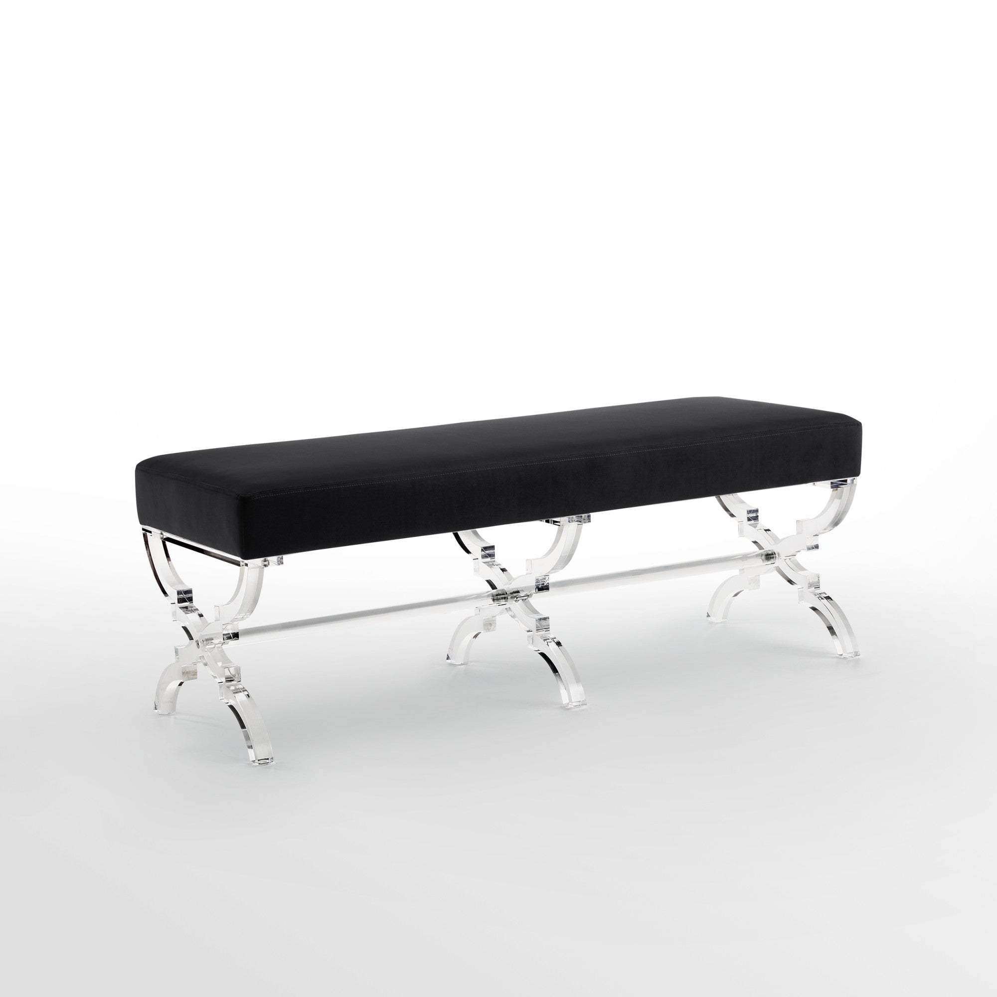 48" Black And Clear Upholstered Velvet Bench