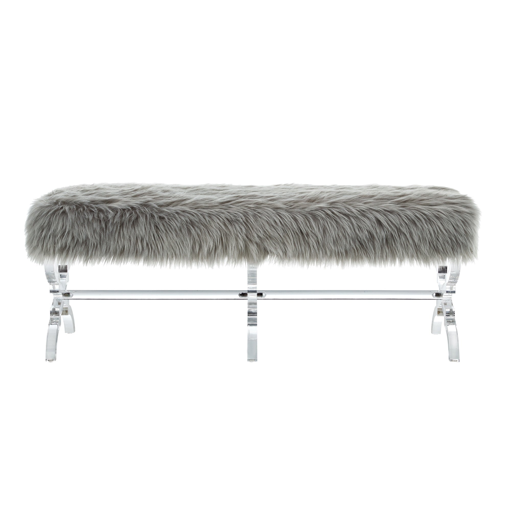 48" Gray And Clear Upholstered Velvet Bench