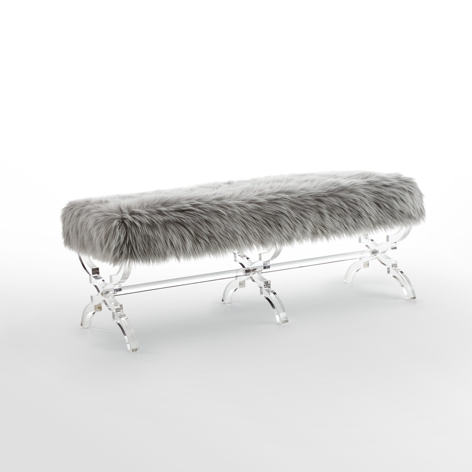 48" Gray And Clear Upholstered Velvet Bench