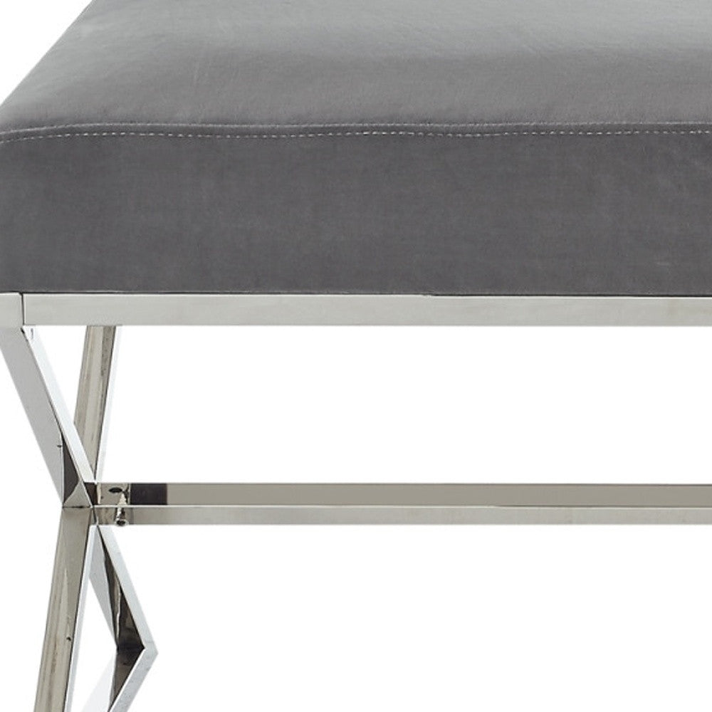 48" Gray And Silver Upholstered Velvet Bench