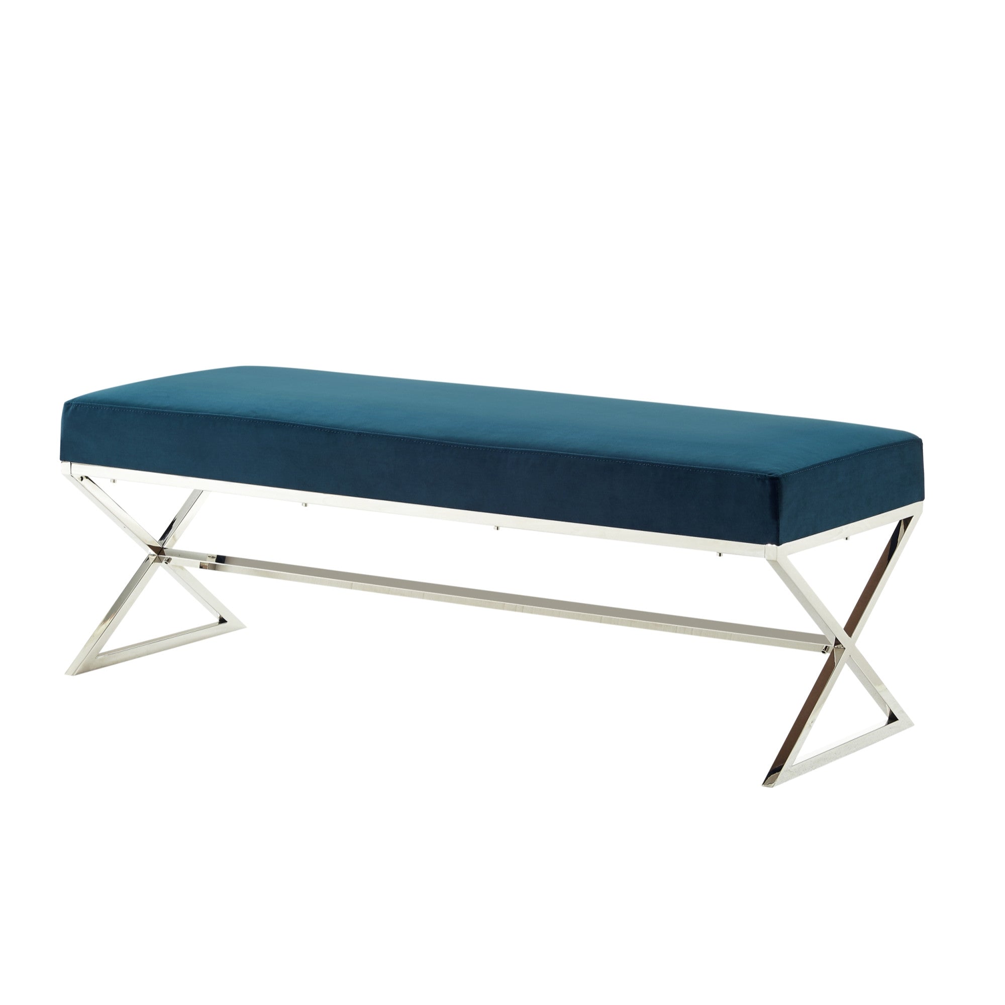 48" Gray And Silver Upholstered Velvet Bench