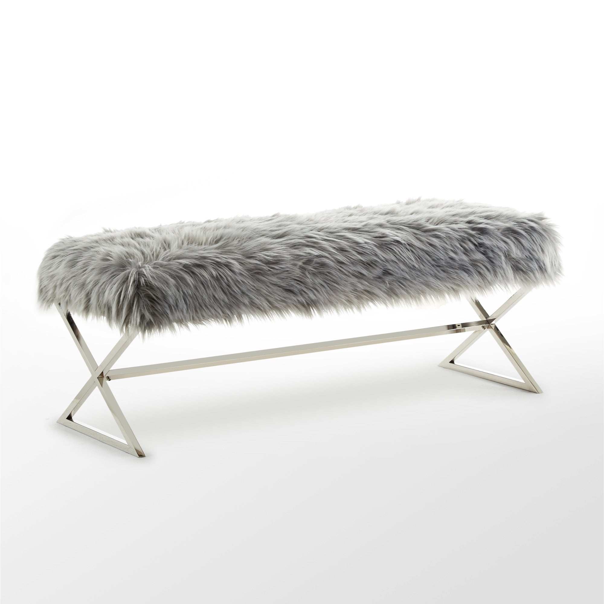 48" Gray And Silver Upholstered Velvet Bench