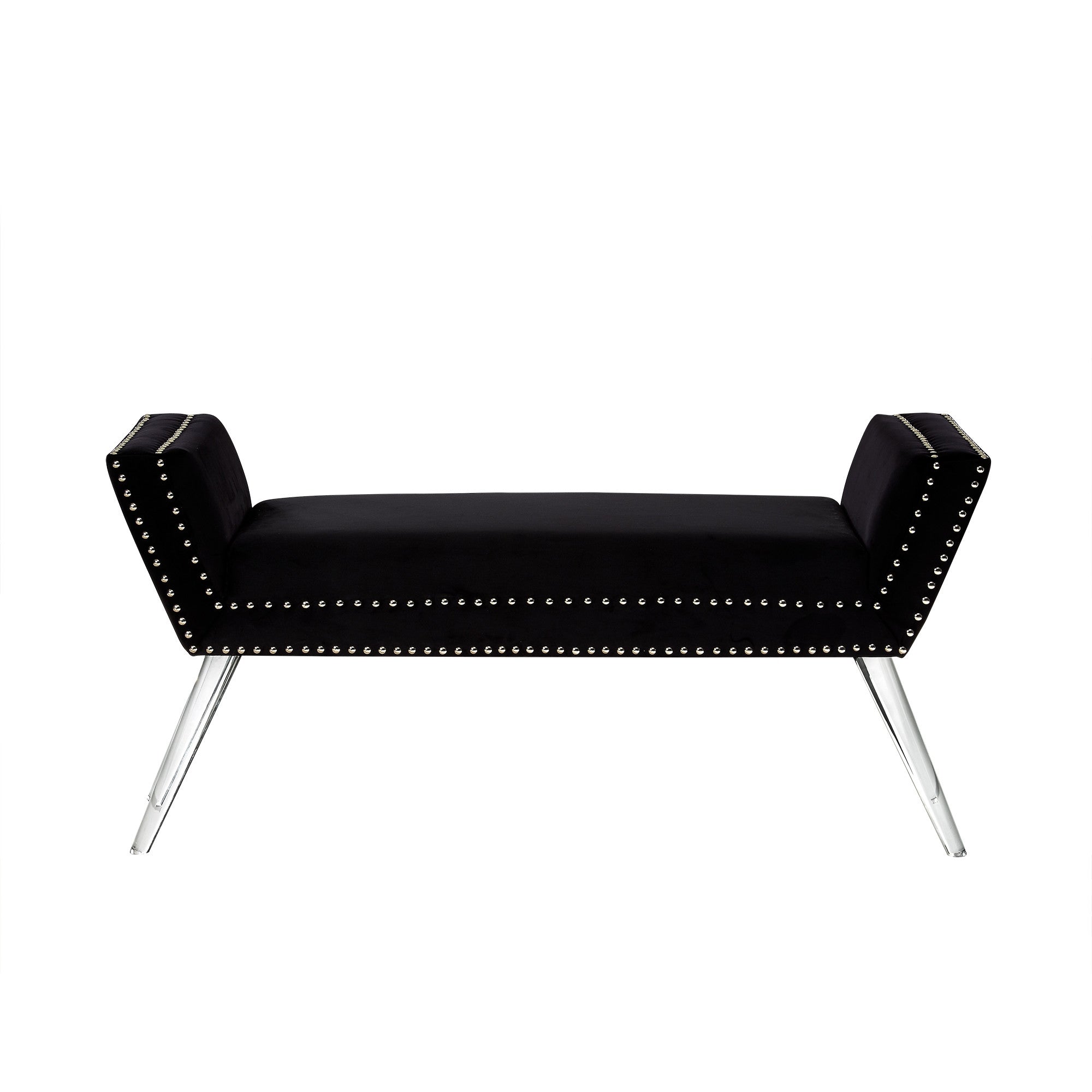 45" Black And Clear Upholstered Velvet Bench