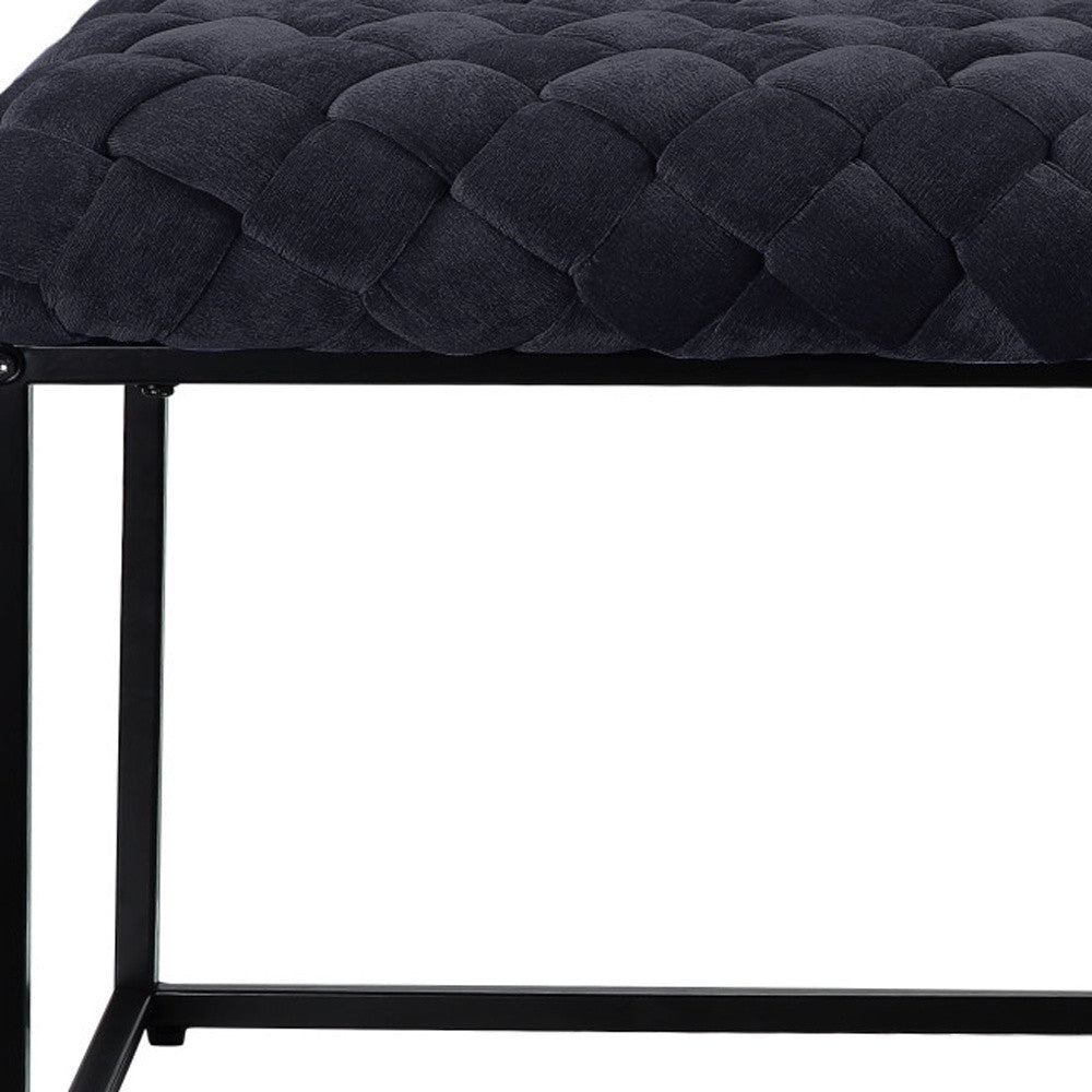 39" Navy Blue and Black Velvet Upholstered Bench